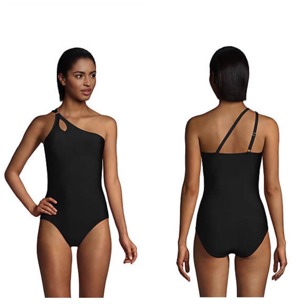 Lands' End Women's Long Chlorine Resistant Tummy Control One Shoulder One Piece Swimsuit Adjustable Strap, Size: Long Torso 18, ESLRGFI7_SGIPB