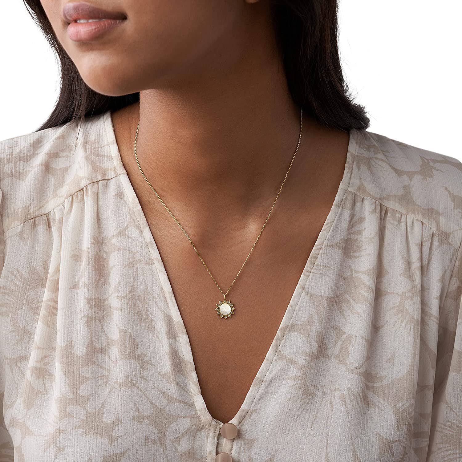 Fossil Women&S You Are My Sunshine Mother-Of-Pearl Stainless Steel Pendant Necklace - TSQZRGJA_3IXOB
