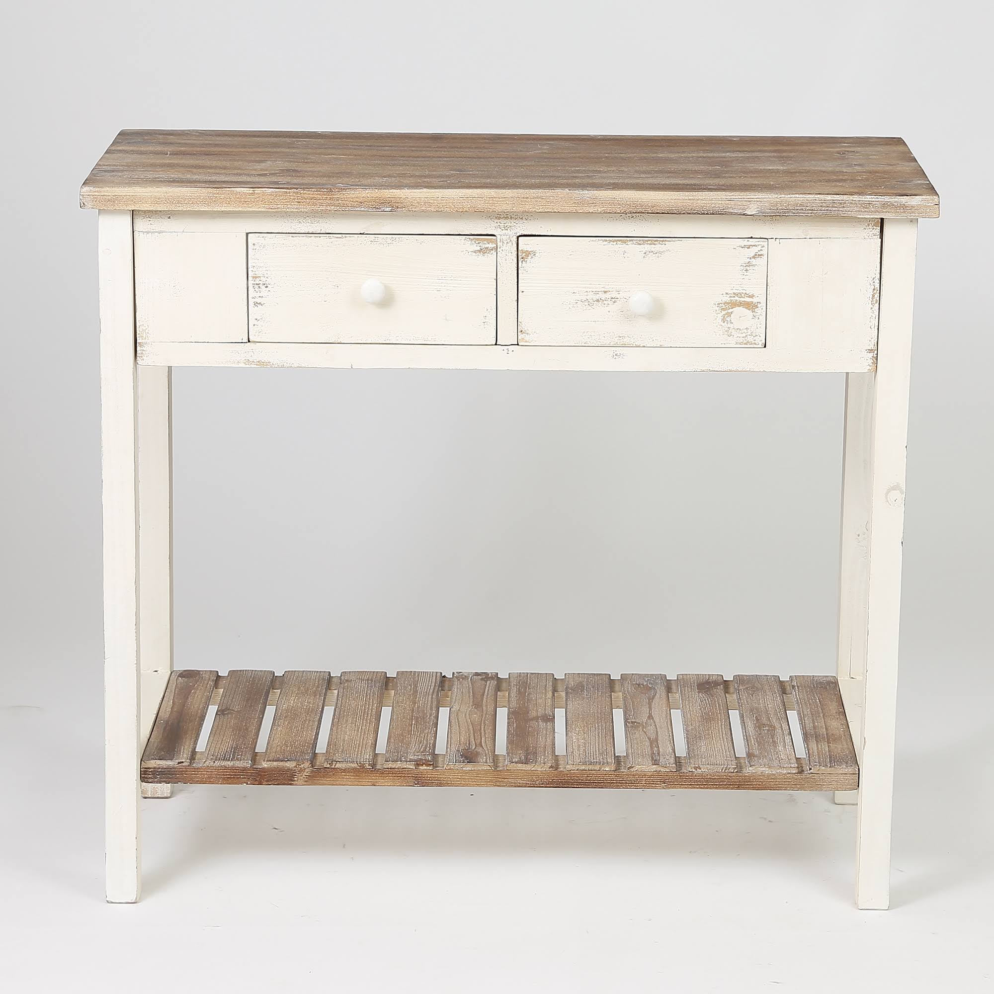 Luxenhome Distressed White And Wood 2-Drawer 1-Shelf Console And Entry 1SUHVKNC_ECGWJ
