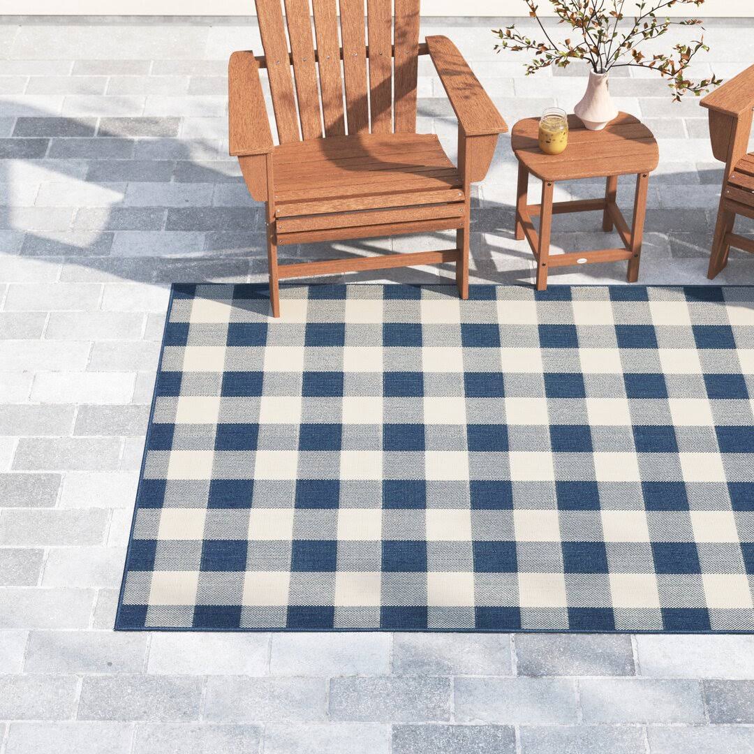 Mccammon Plaid Blue/Ivory Indoor / Outdoor Area Rug Birch Lane Rug Size: Rectangle 67x22 X XJP4XFBO_ZEALL