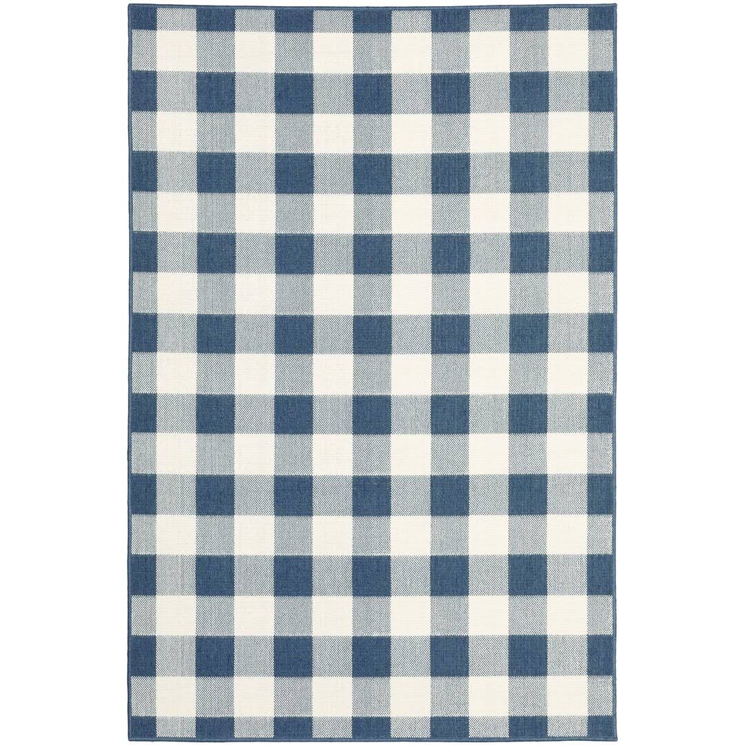 Mccammon Plaid Blue/Ivory Indoor / Outdoor Area Rug Birch Lane Rug Size: Rectangle 67x22 X XJP4XFBO_ZEALL