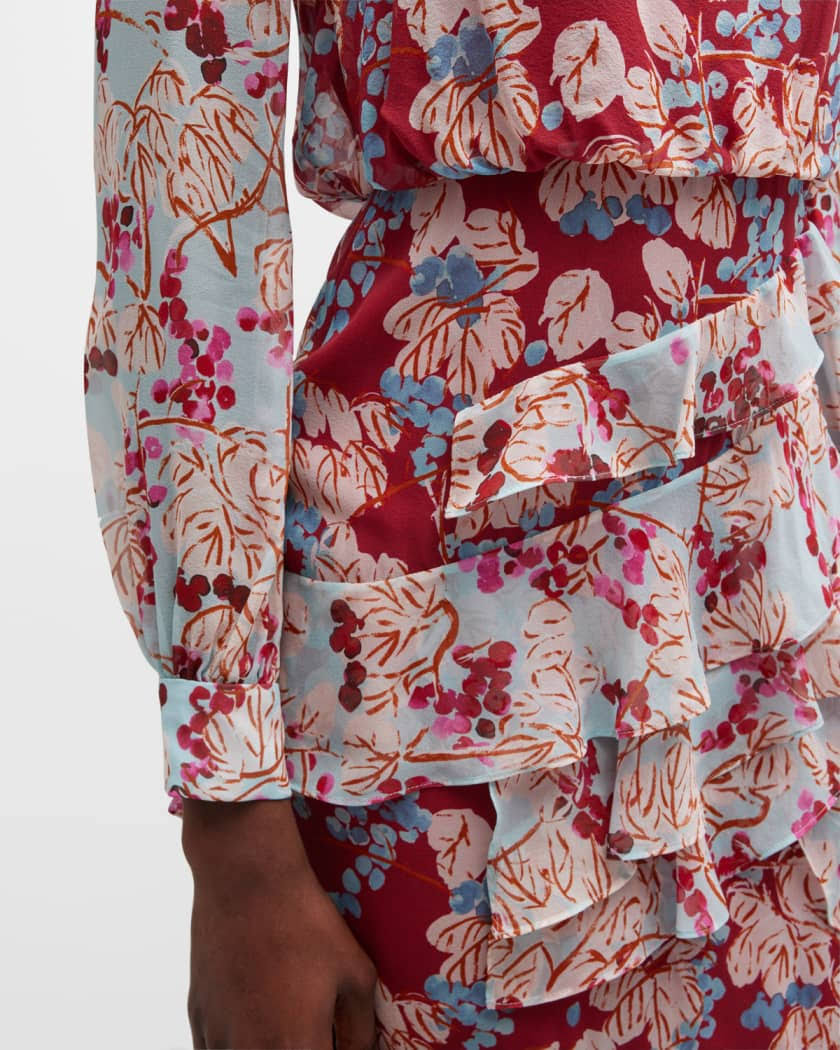Saloni Isa Mock-Neck Floral-Print Silk Midi NC7DYI0X_7DFDX