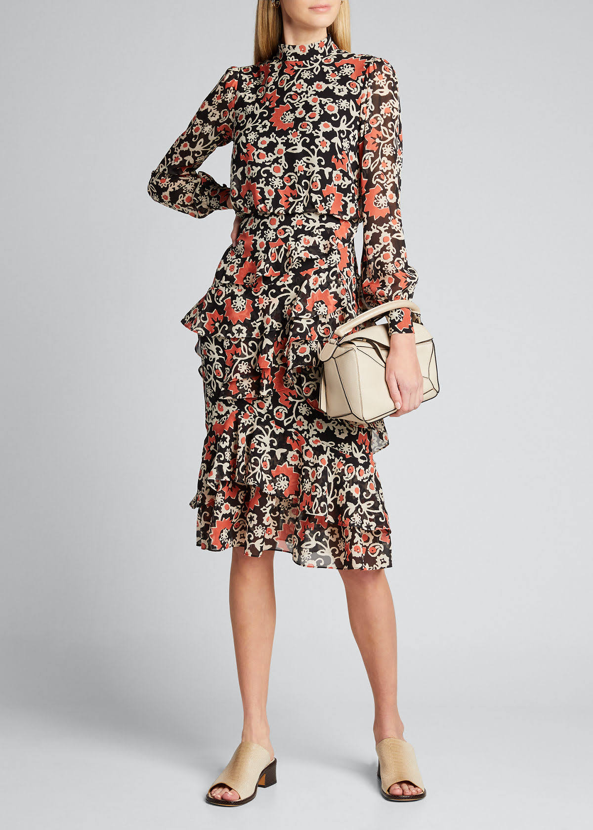 Saloni Isa Mock-Neck Floral-Print Silk Midi NC7DYI0X_7DFDX