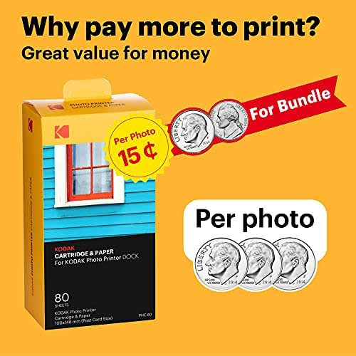 Kodak Dock Plus 4x6 Instant Photo Printer Accessory Gift Bundle Bluetooth Portable Photo Printer Full Color Printing Mobile App Compatible With S7V8GCYO_VTGH3