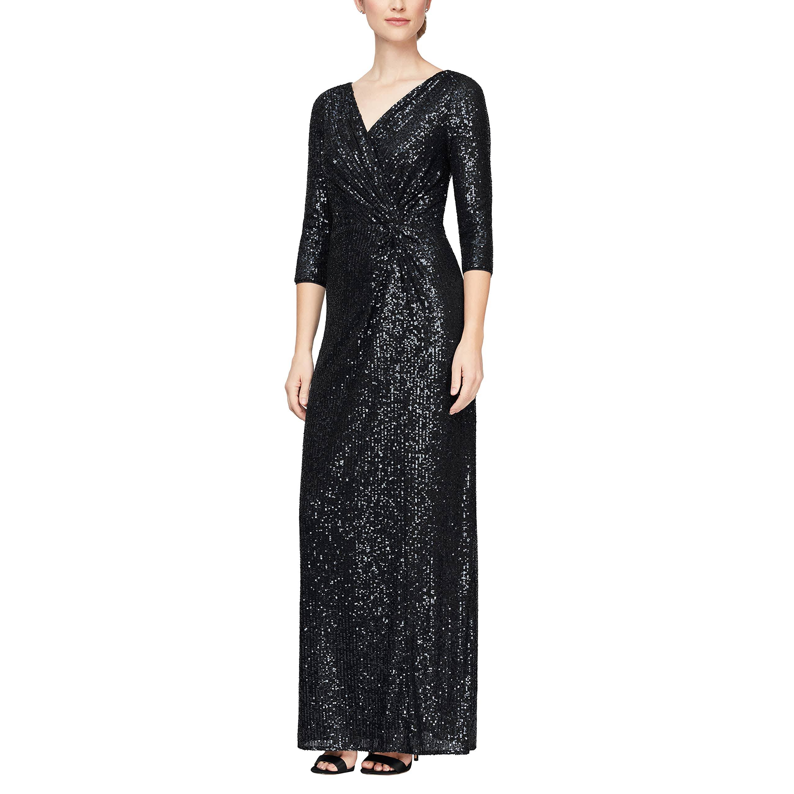 Alex Evenings Women's 3/4 Sleeve Knotted Waist Gown - Black - H0JJB8QK_DXGRY