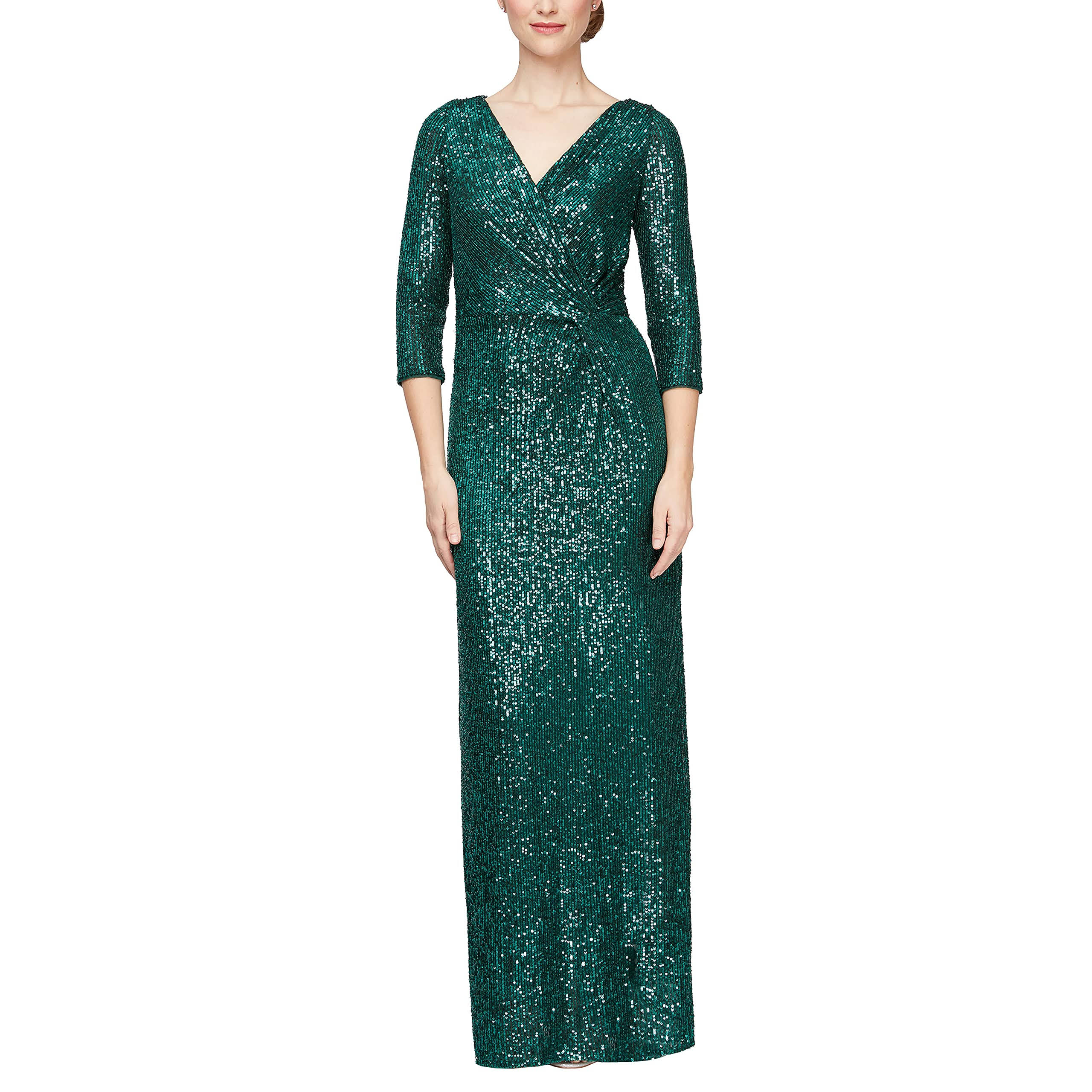Alex Evenings Women's 3/4 Sleeve Knotted Waist Gown - Black - H0JJB8QK_DXGRY