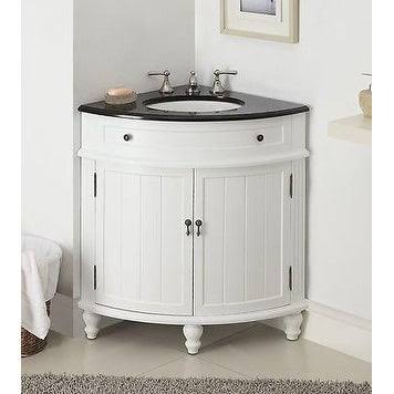 Benton Collection Thomasville 24 In. W X 24 In D. X 34.5 In. H Corner Bath Vanity In Light Blue With White Marble Top And Porcelain KFCZ7SX6_SHMRB