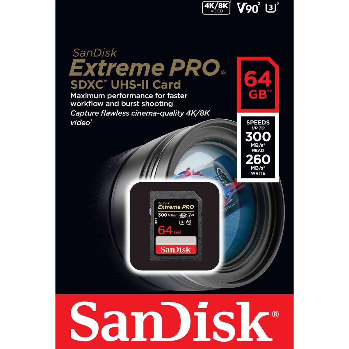 Sandisk 64gb Extreme Pro Uhs-Ii Memory Card, 300mb/S Read, 260mb/S PQ8RCQAT_EO6BT
