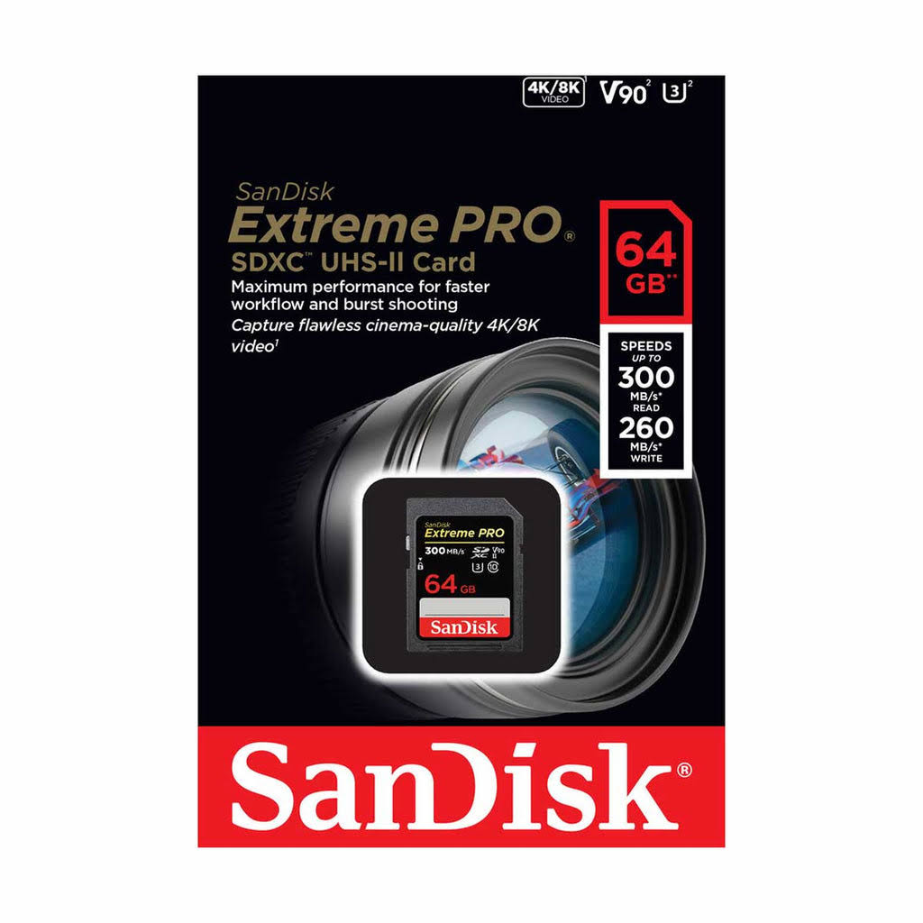 Sandisk 64gb Extreme Pro Uhs-Ii Memory Card, 300mb/S Read, 260mb/S PQ8RCQAT_EO6BT