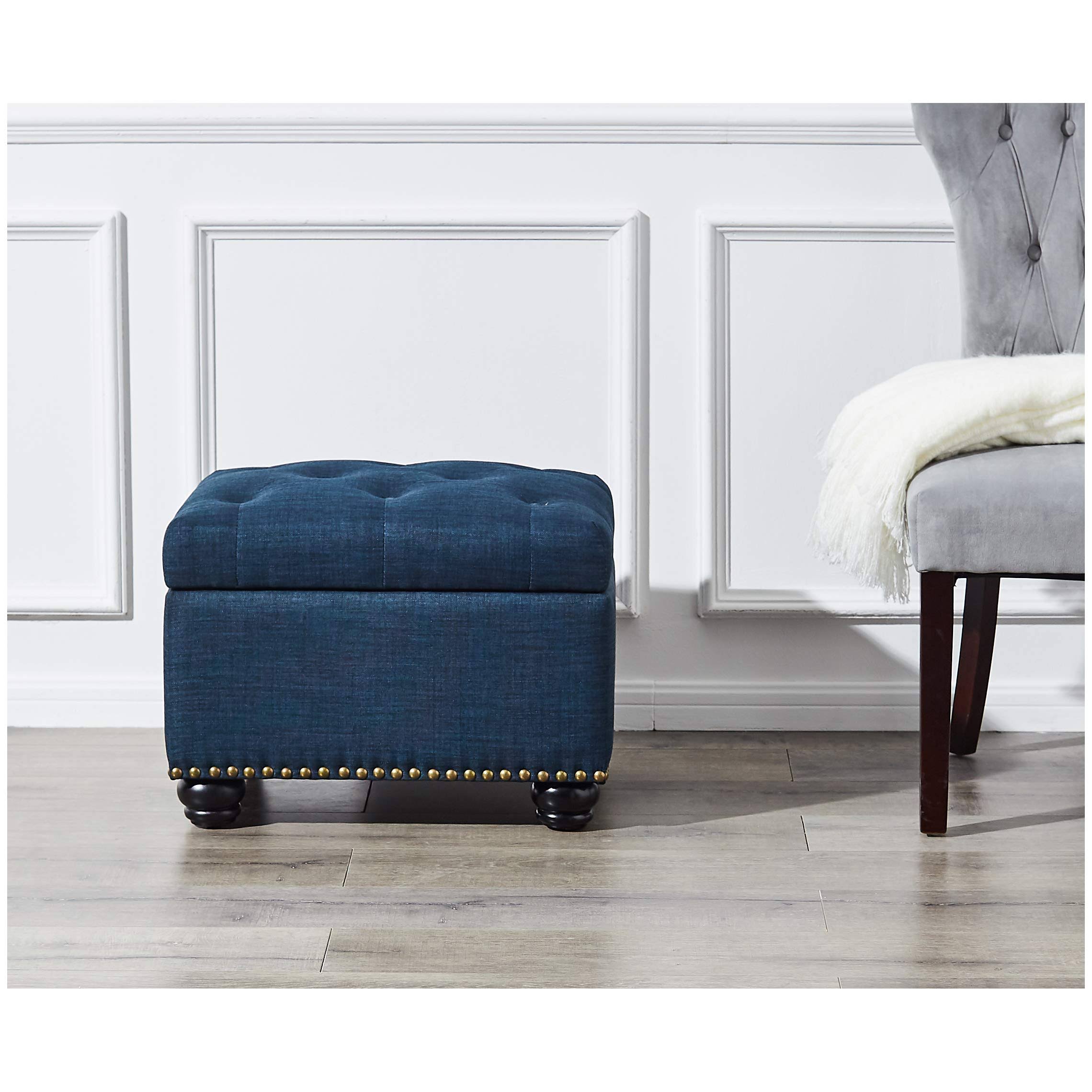 First Hill Callah Rectangular Storage Ottoman With Tufted Fabric Upholstery, Victorian Blue, Blue NLHVVECM_GYFS6