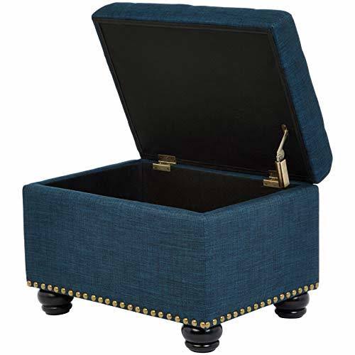 First Hill Callah Rectangular Storage Ottoman With Tufted Fabric Upholstery, Victorian Blue, Blue NLHVVECM_GYFS6
