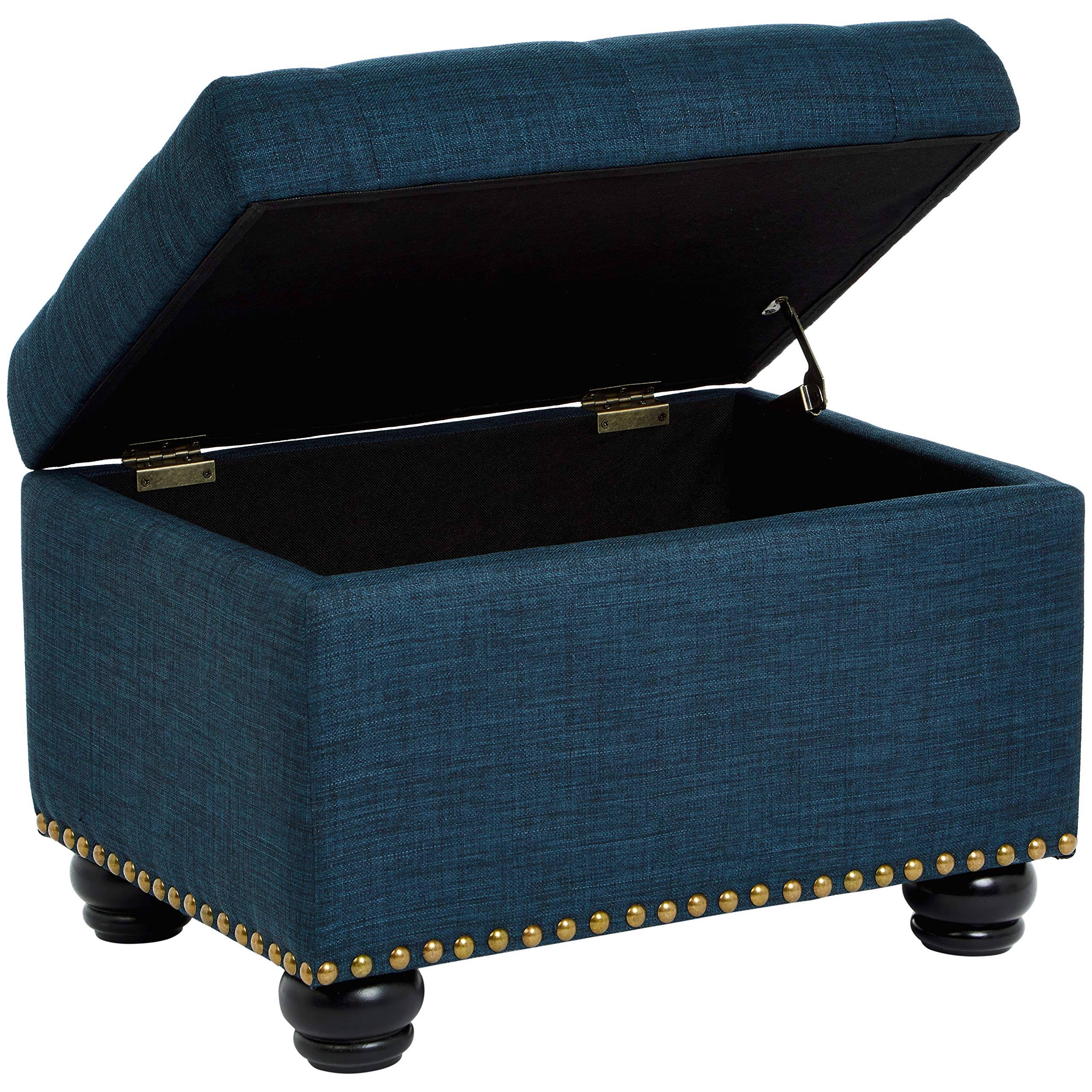 First Hill Callah Rectangular Storage Ottoman With Tufted Fabric Upholstery, Victorian Blue, Blue NLHVVECM_GYFS6