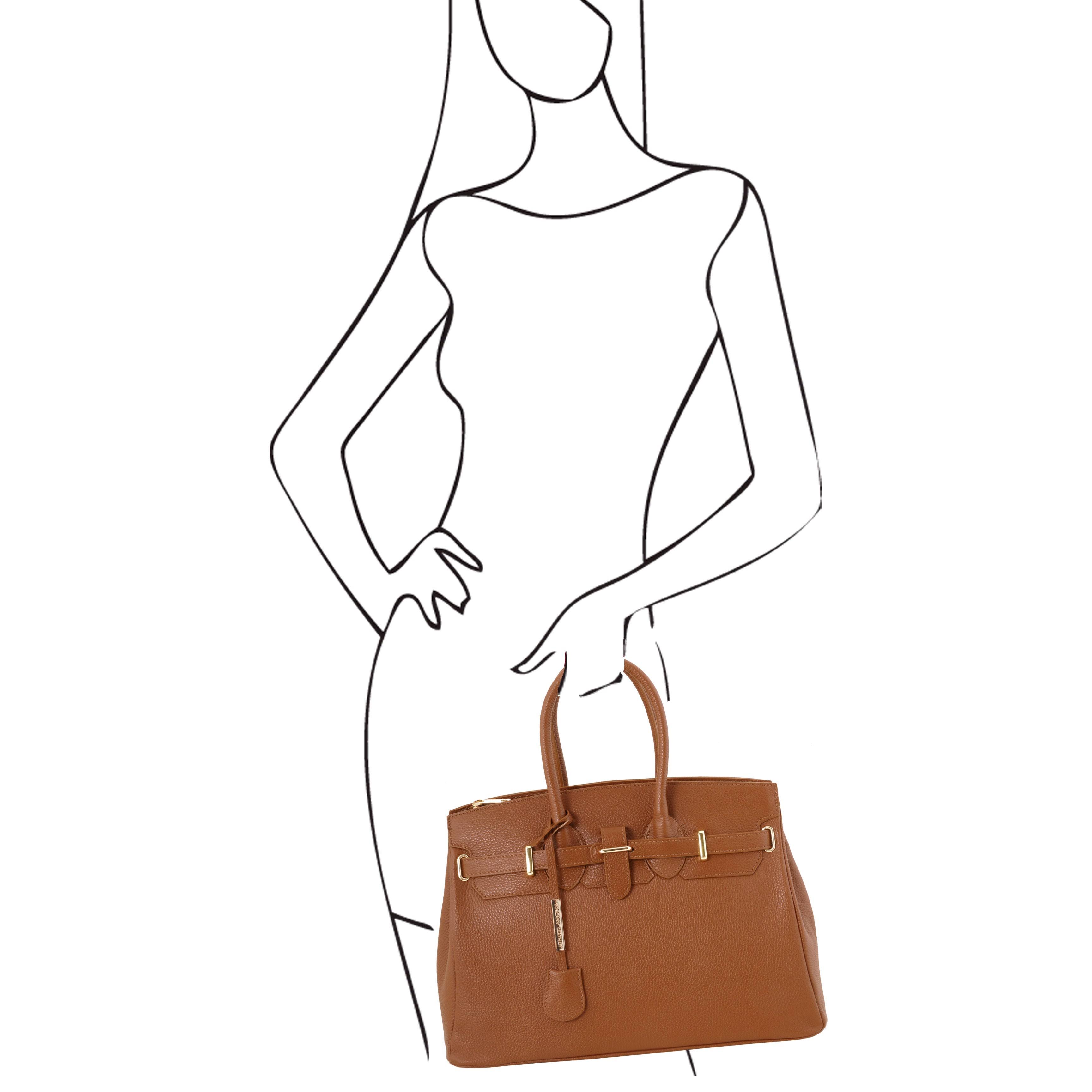 Tl Bag - Leather Handbag With Golden Hardware - Dark SLXJ5ZWS_ZTJU2