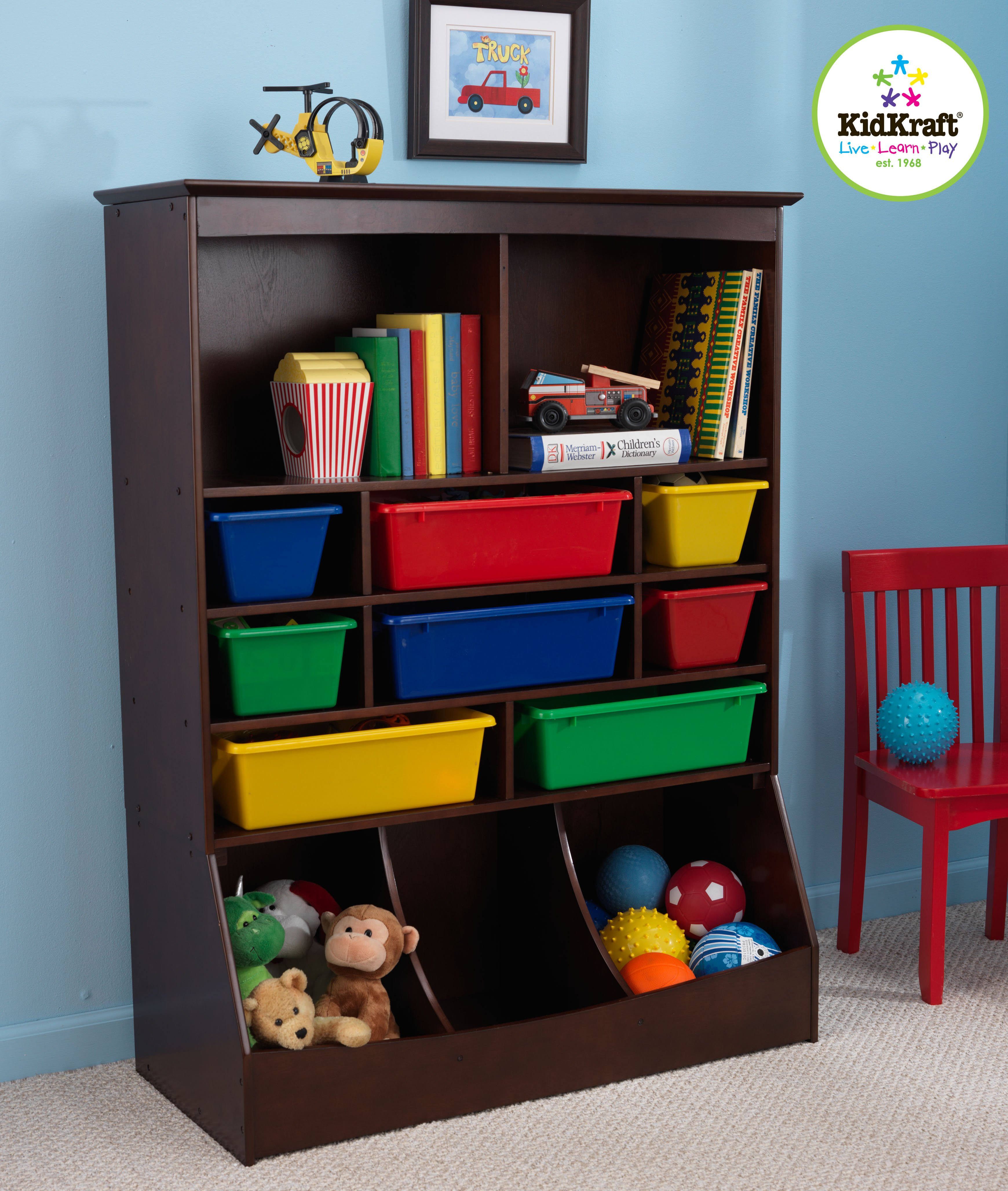 Kidkraft Kids Wood Stand Up Wall Storage Unit W/ Bins - Espresso | ZTVHQZVV_GIBGA