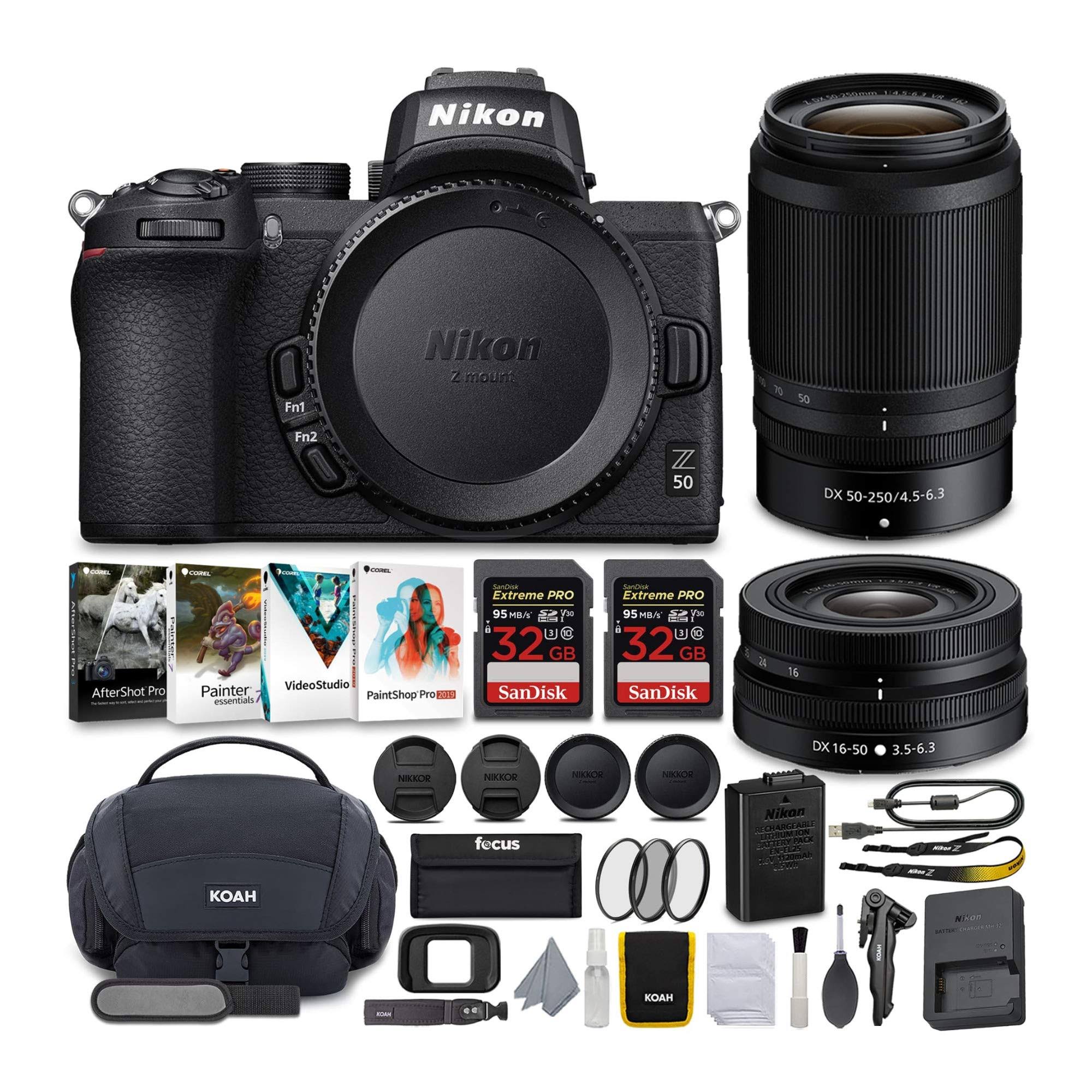Nikon Z50 Mirrorless Camera With Nikkor Z 16-50 And 50-250mm Vr Lenses And 64gb Card Kit With Deluxe Accessory Bundle (5 Items) W6NQLRNL_O5T4I