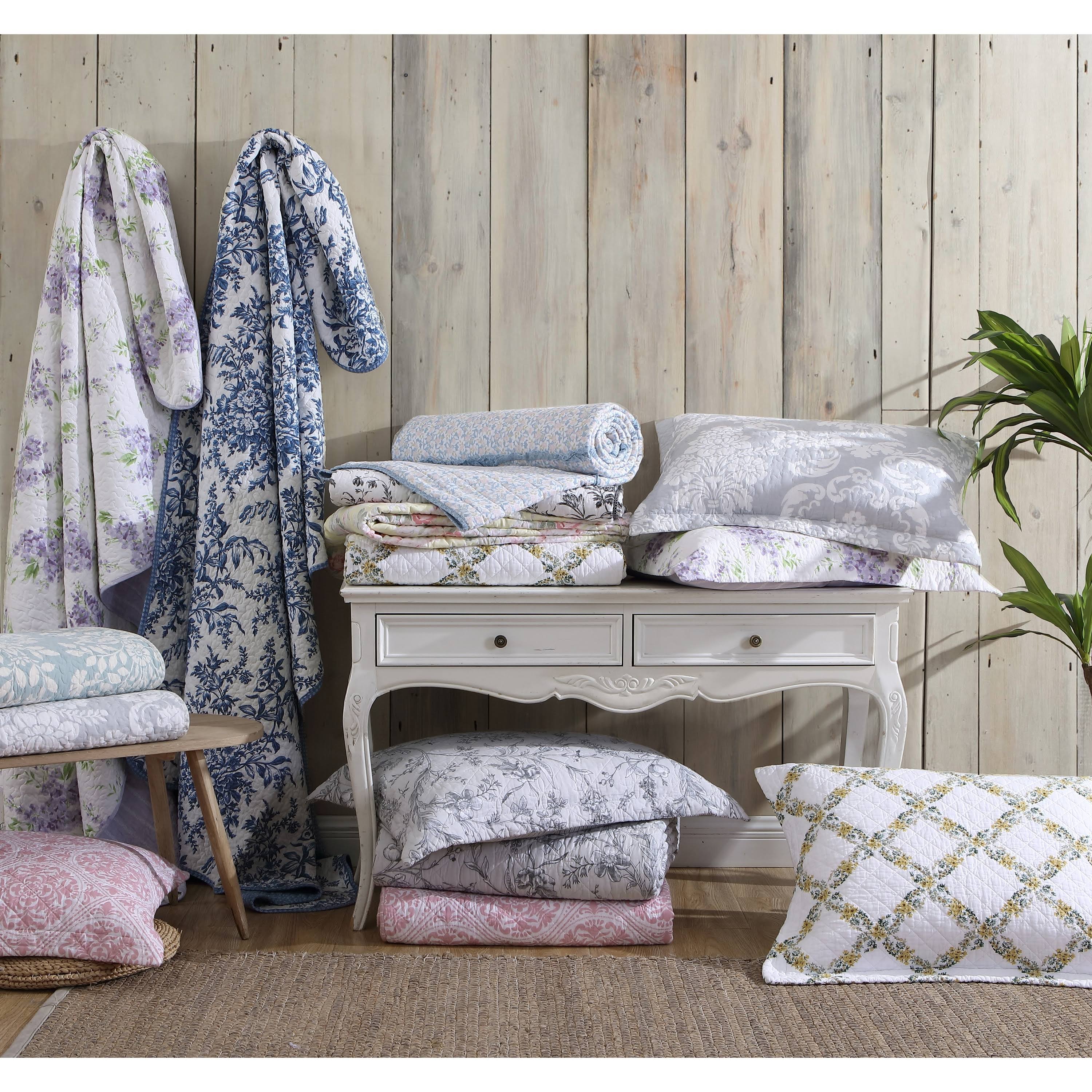 Laura Ashley Flora Quilt Set, Blue, SP9ZHJRZ_6QZFM