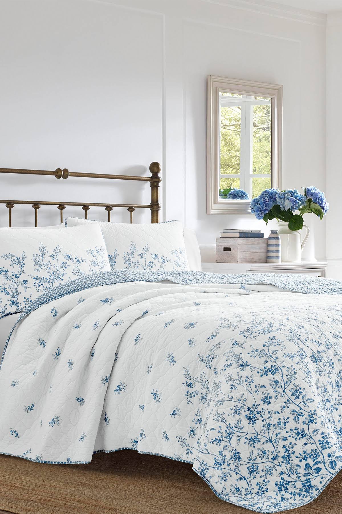 Laura Ashley Flora Quilt Set, Blue, SP9ZHJRZ_6QZFM
