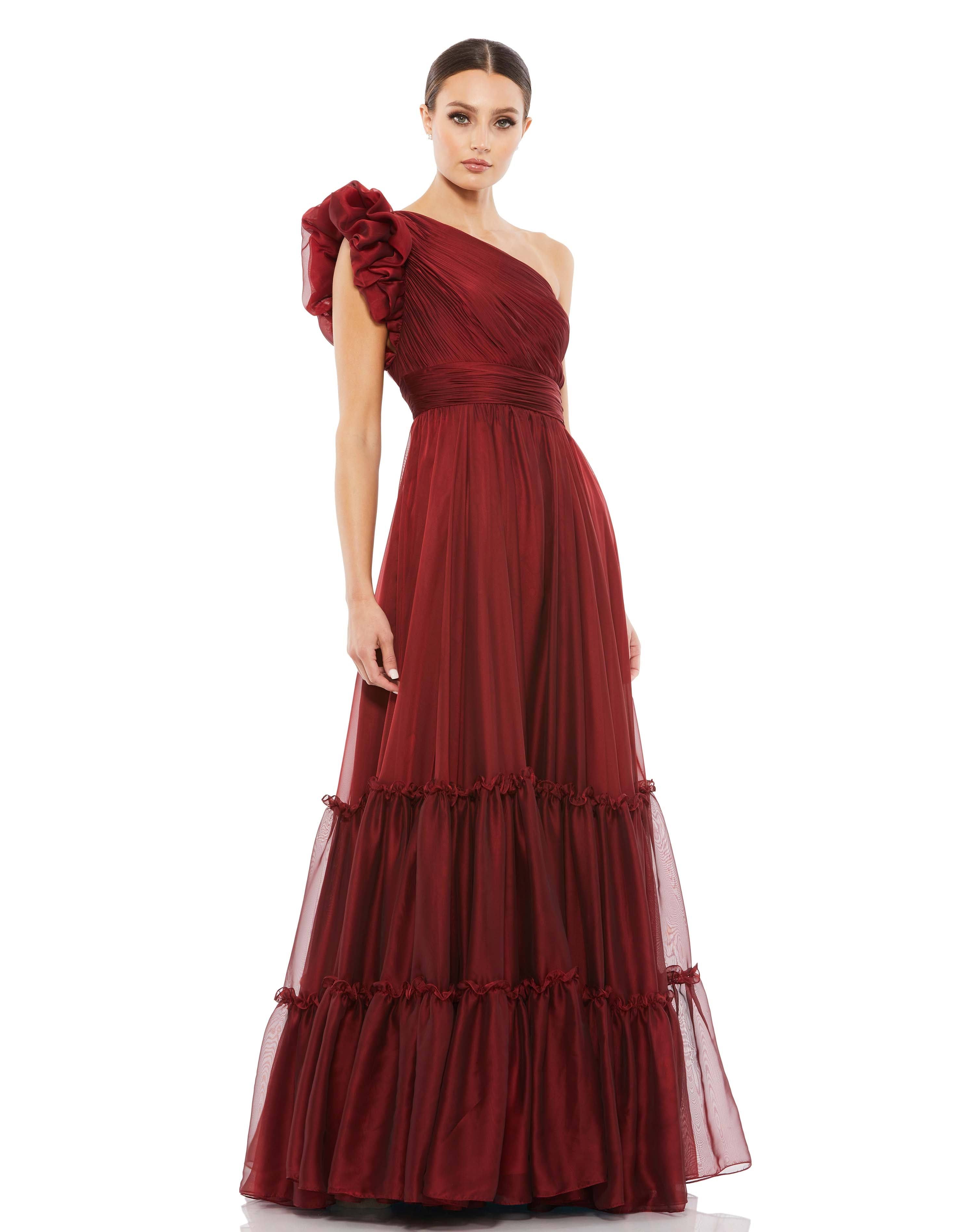 Mac Duggal Women's One-Shoulder Tiered Chiffon Gown - Wine - Size JCNINJEX_57HOB