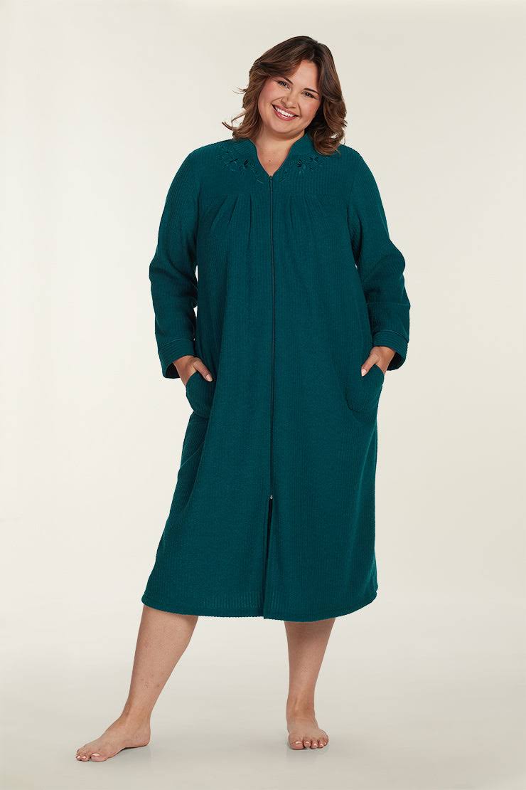 Miss Elaine Brushed Back Terry Long Robe, Emerald / WSRZEVXW_0IRMA