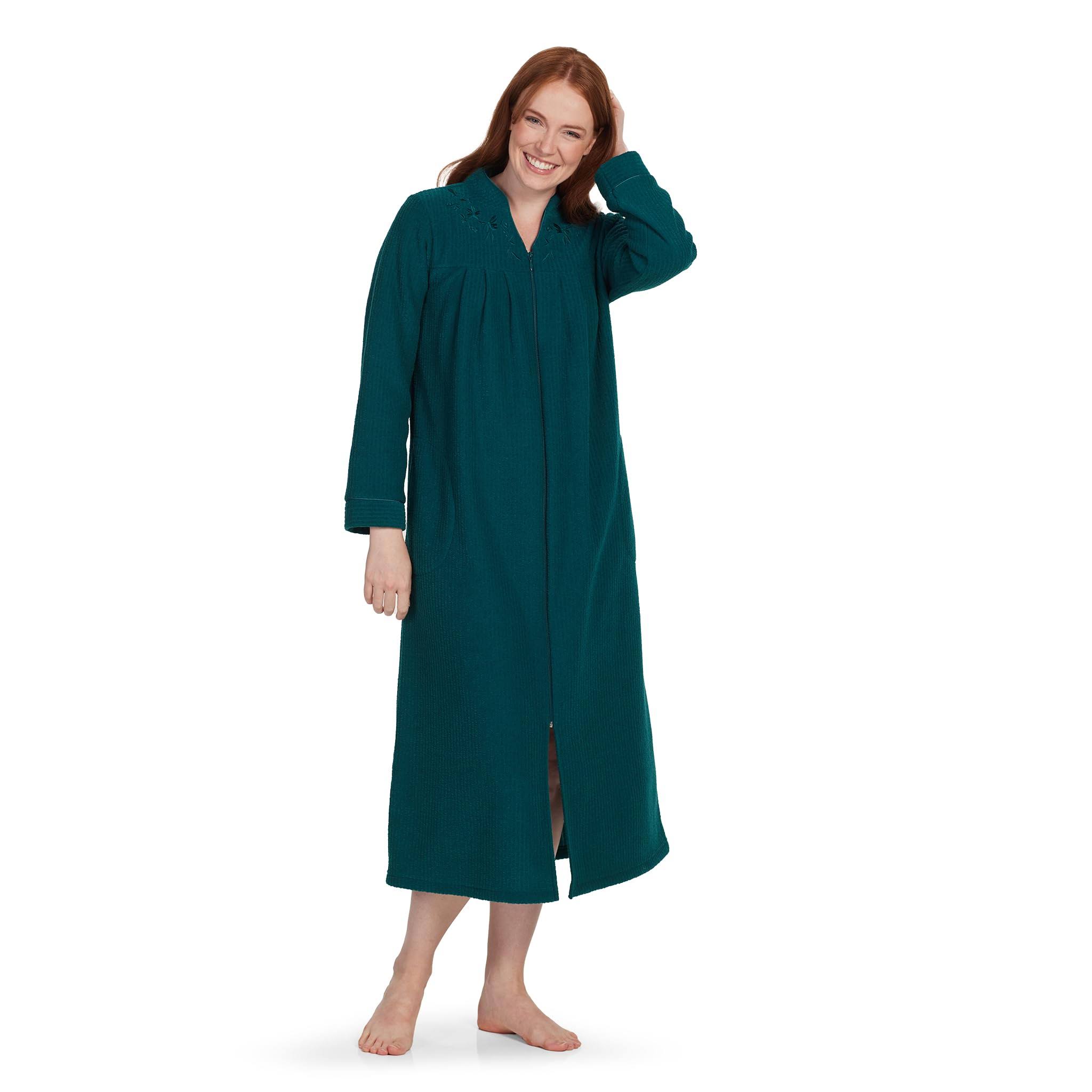 Miss Elaine Brushed Back Terry Long Robe, Emerald / WSRZEVXW_0IRMA