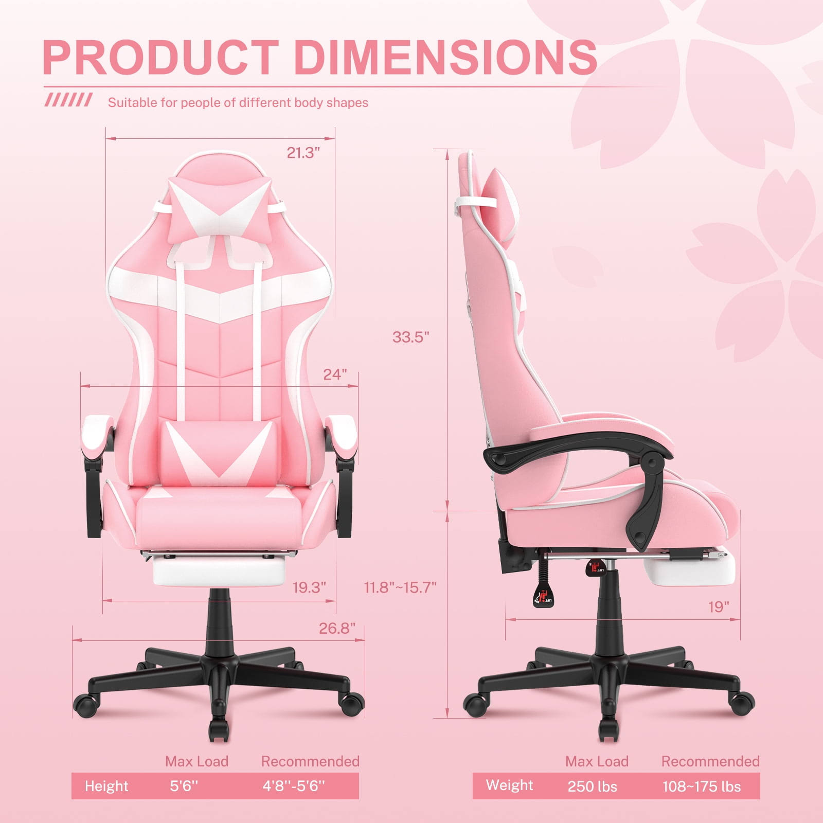 Soontrans Gaming Chair Office Chair With Footrest, High Back Computer Gamer Chairs With Massage Lumbar Support & Adjustable Headrest, Ergonomic RKDXL226_S3FSR