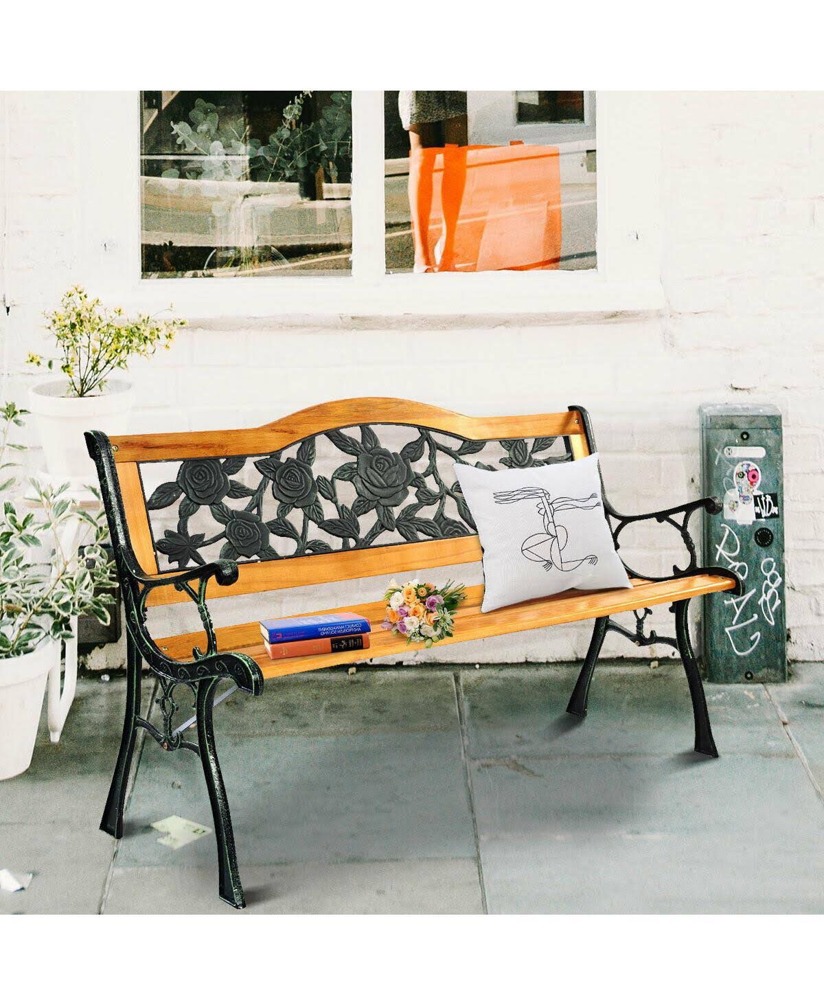 Costway Patio Park Garden Bench Porch Path Chair Furniture Cast Iron 6FGFXKAA_RR9WR