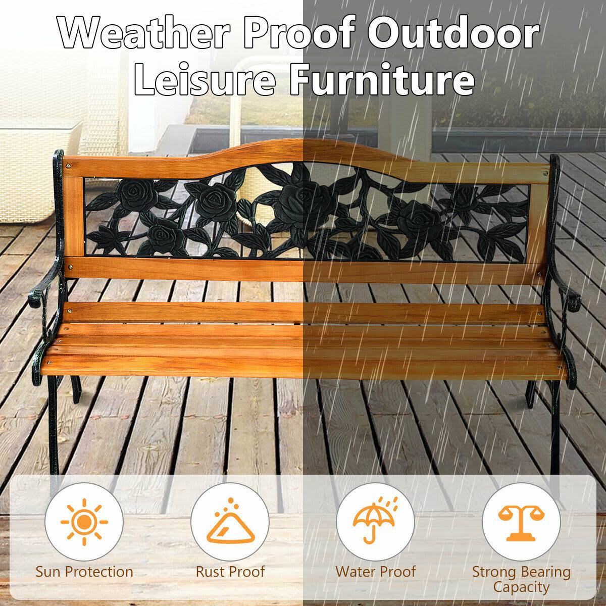 Costway Patio Park Garden Bench Porch Path Chair Furniture Cast Iron 6FGFXKAA_RR9WR