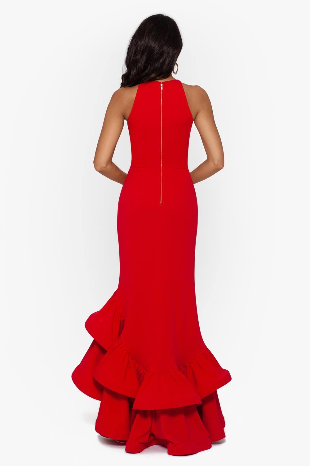 Betsy & Adam Long Halter Crepe Tiered Ruffle J63XTDIH_ZC9CJ