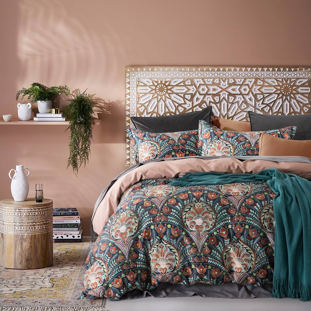 Meenakshi Turquoise Reversible Floral 100% Egyptian-Quality Cotton Duvet Cover Set World Menagerie Size King Duvet Cover + 2 FN1ZSUTY_SGBQW