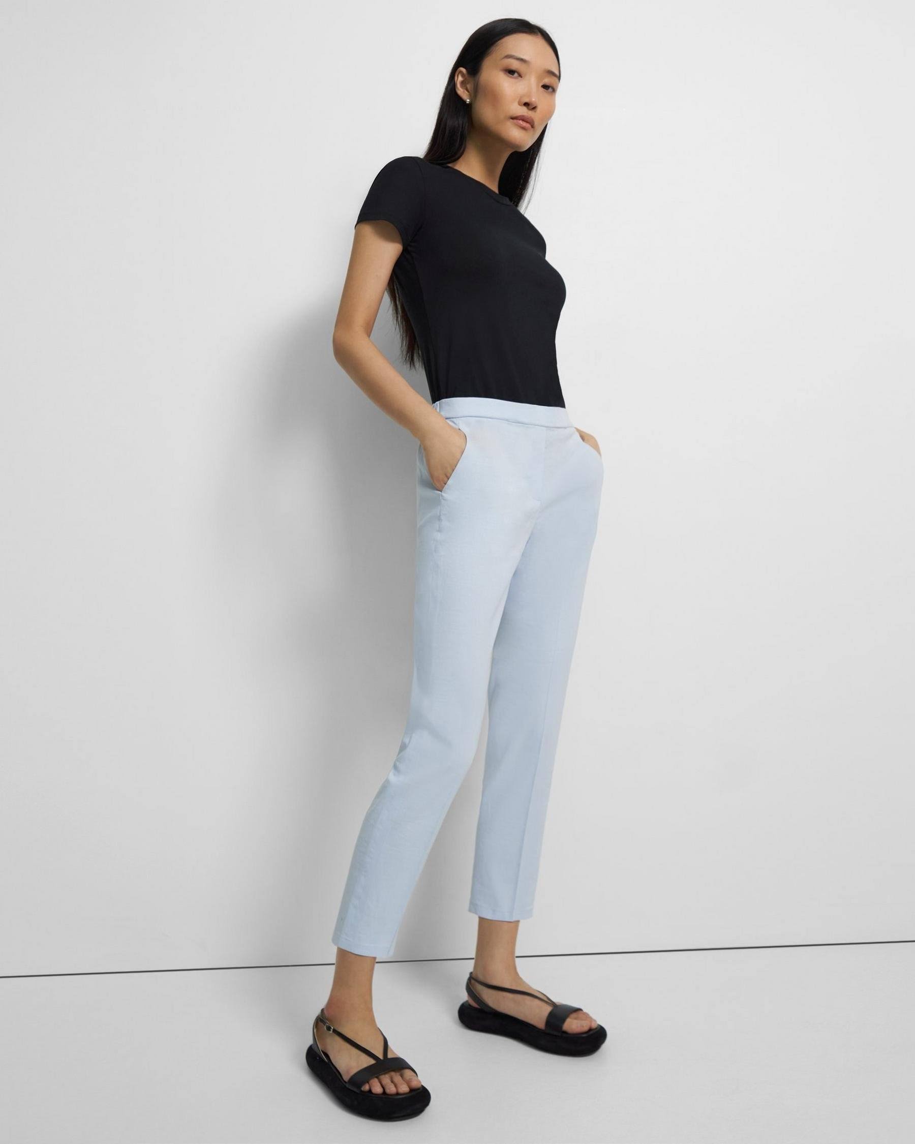 Theory Women's Treeca 'Good Linen' Pull-On Pants - Blue - Size 4 - O6BKMUJN_NYF0A