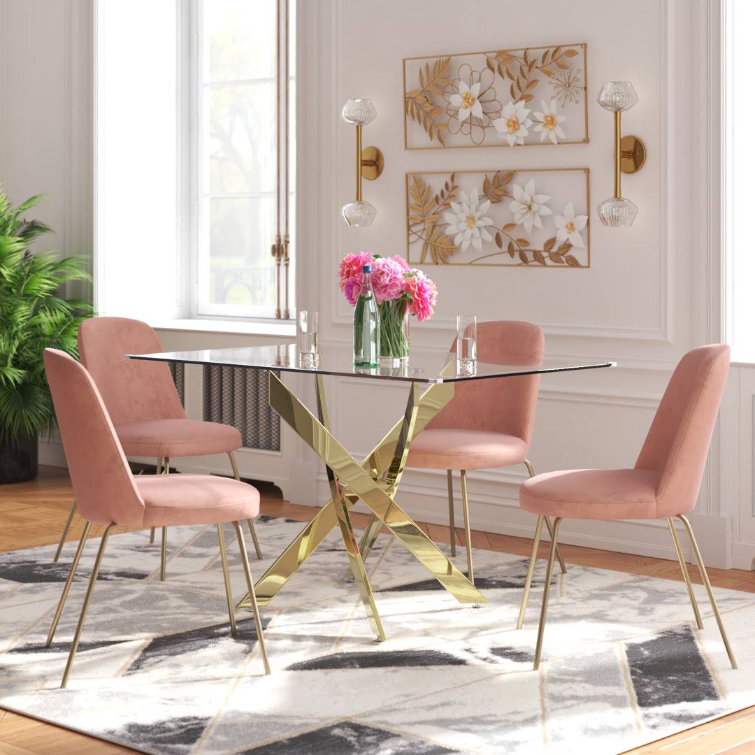 Kara Trestle Dining Table Willa Arlo Interiors Base Color: Gold, Size: 31.5 W X 51 QMQJLZMA_6L29O