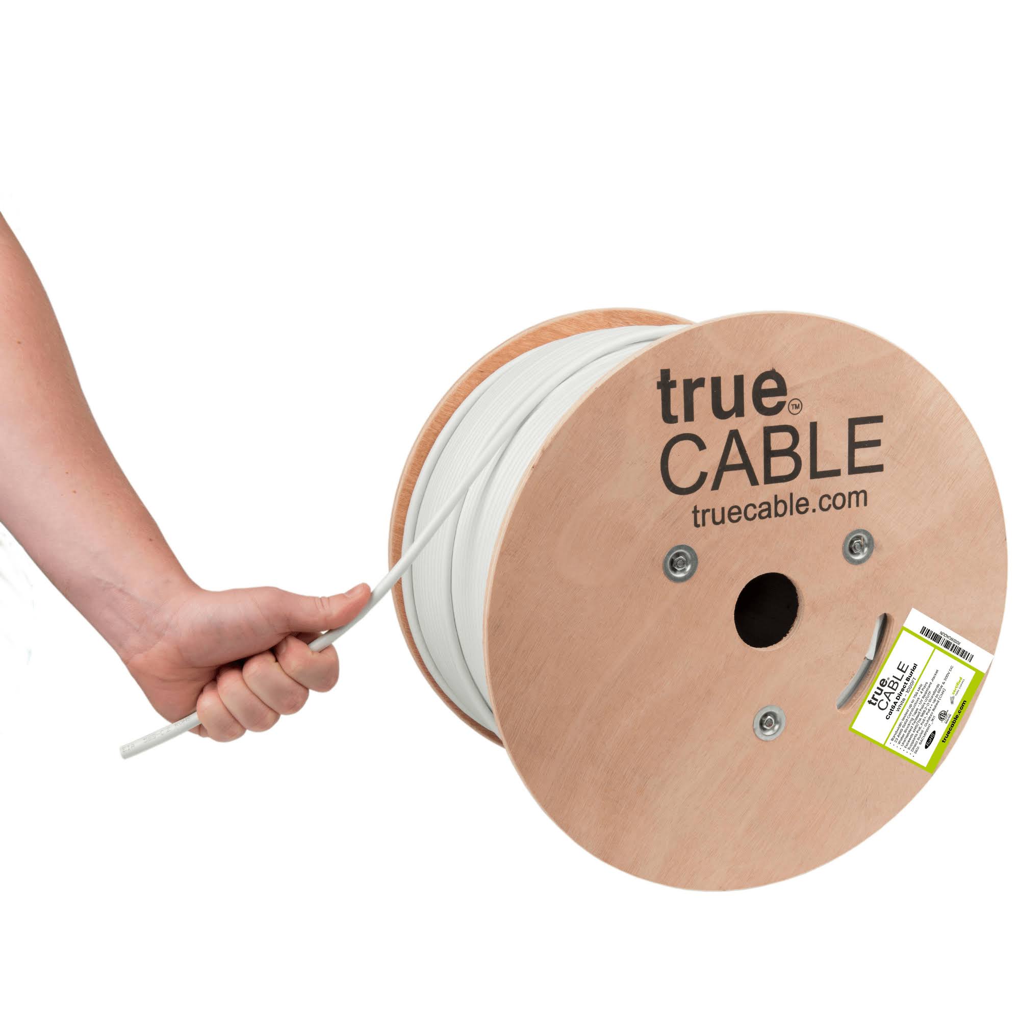Truecable Cat6a Direct Burial, 500ft, Waterproof, Outdoor Rated Cmx, White, 23awg Solid Bare Copper, 750mhz, Poe 4ppoe, Etl Listed, Unshielded S9WL9RUE_QDEKB