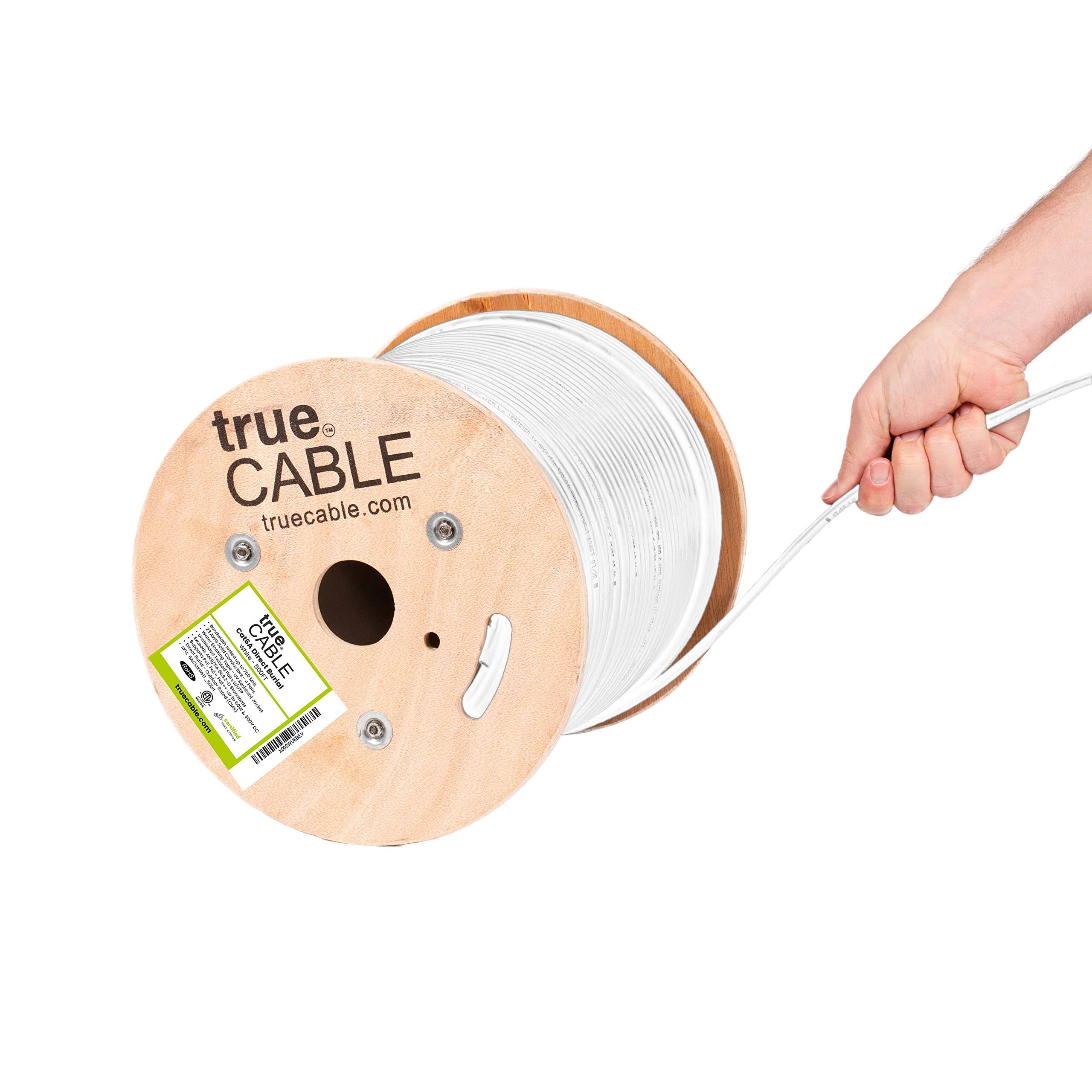 Truecable Cat6a Direct Burial, 500ft, Waterproof, Outdoor Rated Cmx, White, 23awg Solid Bare Copper, 750mhz, Poe 4ppoe, Etl Listed, Unshielded S9WL9RUE_QDEKB