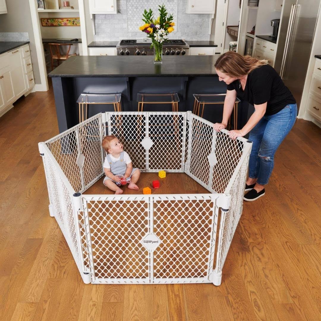 Toddleroo By North States Superyard 6 Panel Free Standing Play Yard, Indoor Or Outdoor Baby Playpen, Baby Gate. Made In Usa. 5.5 Feet Corner OKHEW8M1_TFS3M