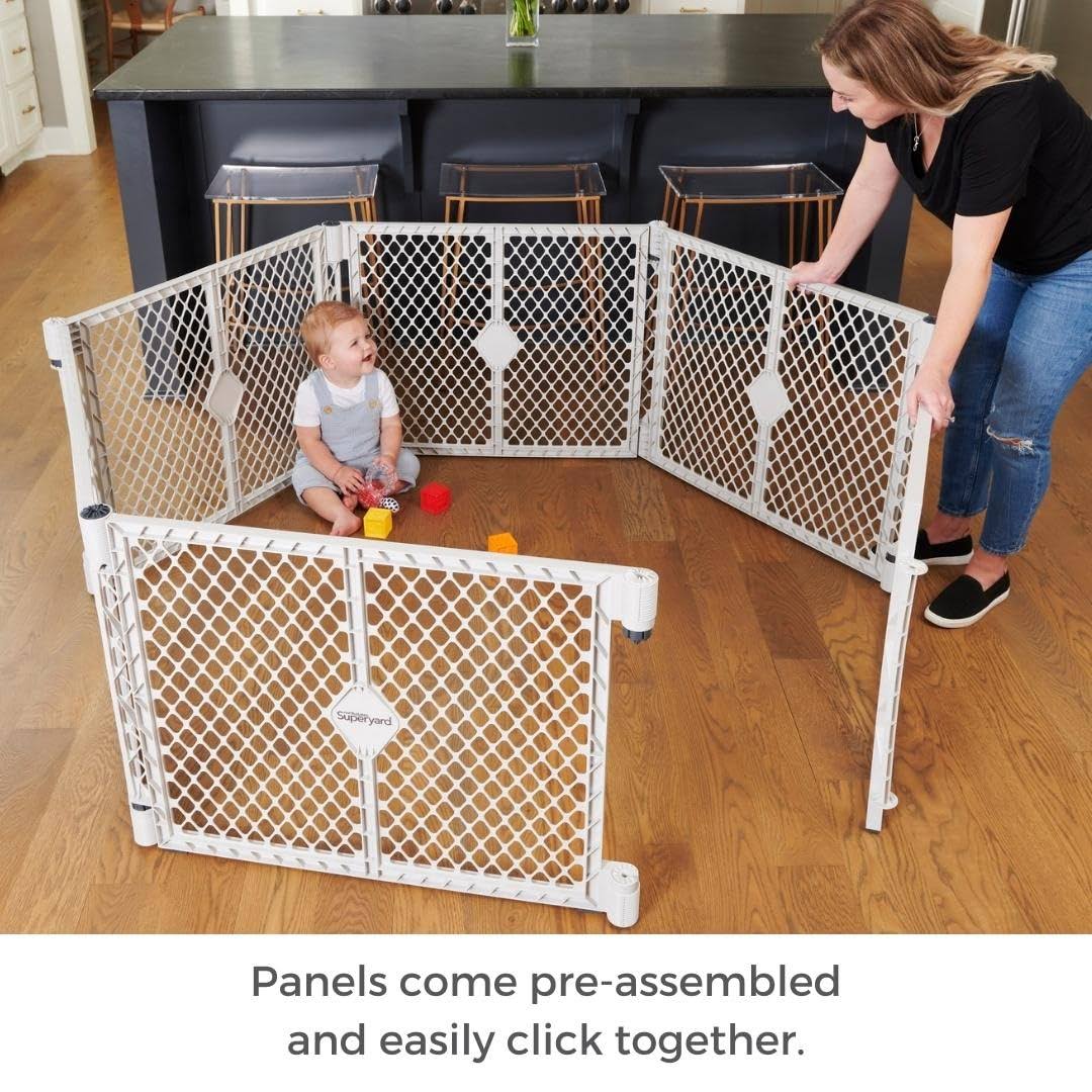 Toddleroo By North States Superyard 6 Panel Free Standing Play Yard, Indoor Or Outdoor Baby Playpen, Baby Gate. Made In Usa. 5.5 Feet Corner OKHEW8M1_TFS3M
