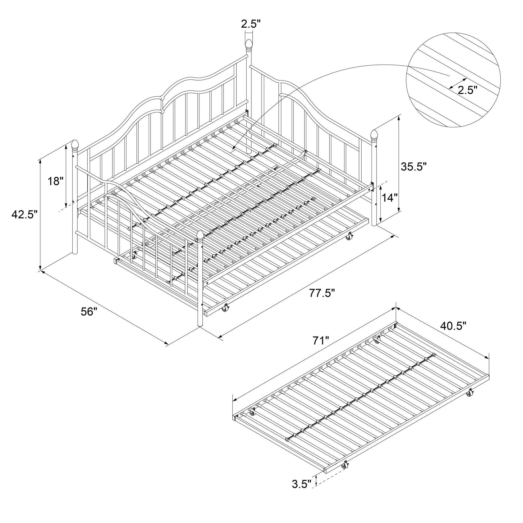 Dhp Tokyo Metal Daybed And Trundle, Full/Twin Size Frame, 8KB6UIQD_G2UPV