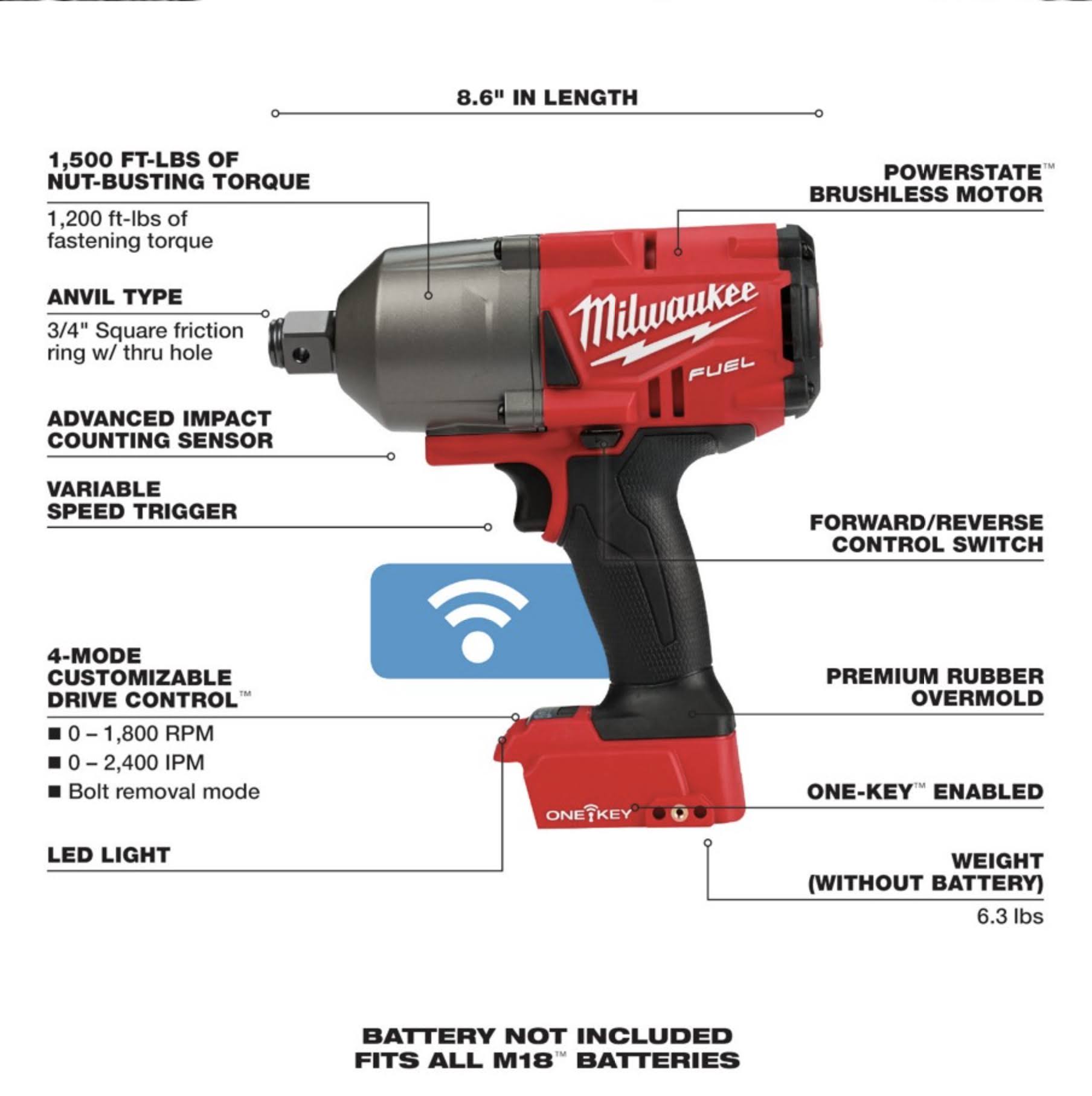 Milwaukee M18 Fuel One-Key 3/4 High Torque Impact Wrench Friction Ring Bare Tool 2864-TQHW4KNS_HSYSY