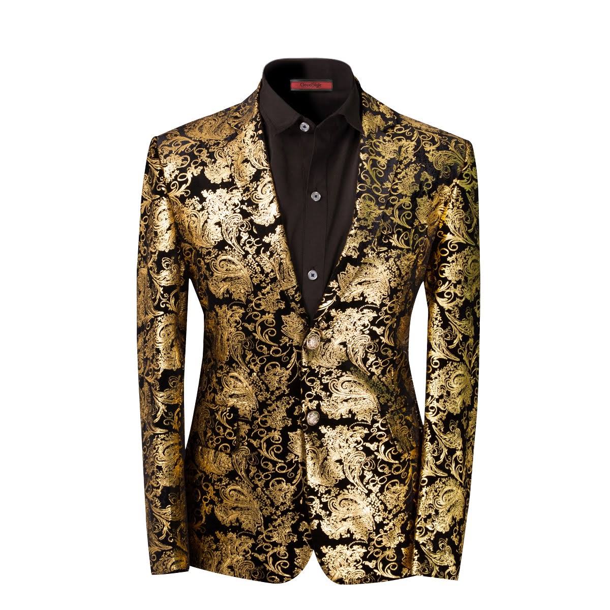 Cloudstyle Men's Luxury Casual Dress Suit Slim Fit Stylish Blazer Golden X-PURRAG5H_PCLEG
