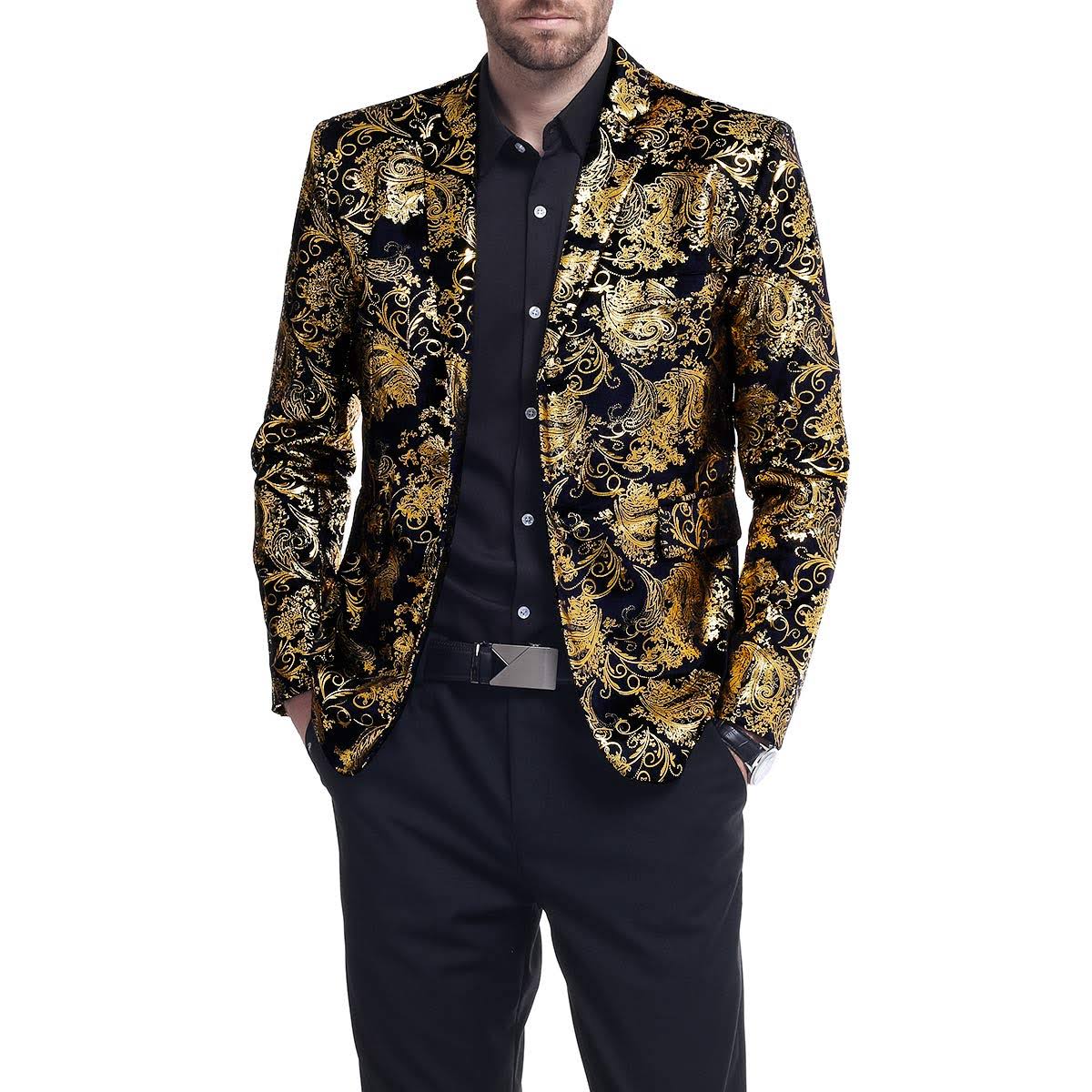 Cloudstyle Men's Luxury Casual Dress Suit Slim Fit Stylish Blazer Golden X-PURRAG5H_PCLEG