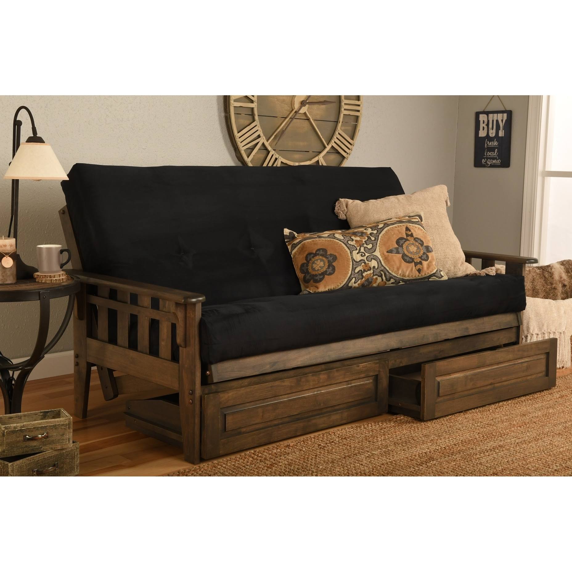 Kodiak Tucson Frame-Rustic Walnut Finish-Suede Black Mattress-Storage GOVWCHD6_T3RFT