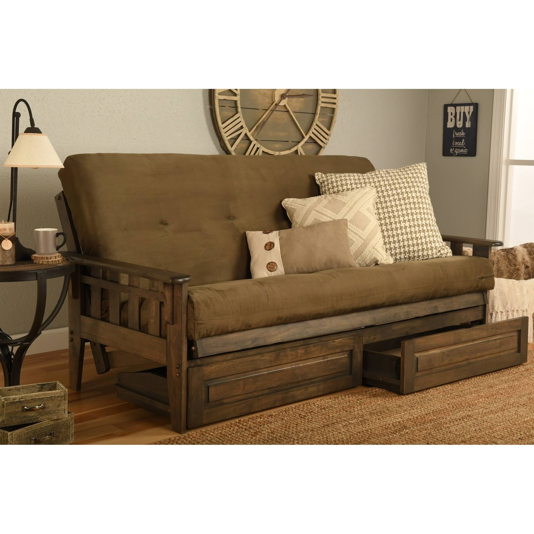 Kodiak Tucson Frame-Rustic Walnut Finish-Suede Black Mattress-Storage GOVWCHD6_T3RFT
