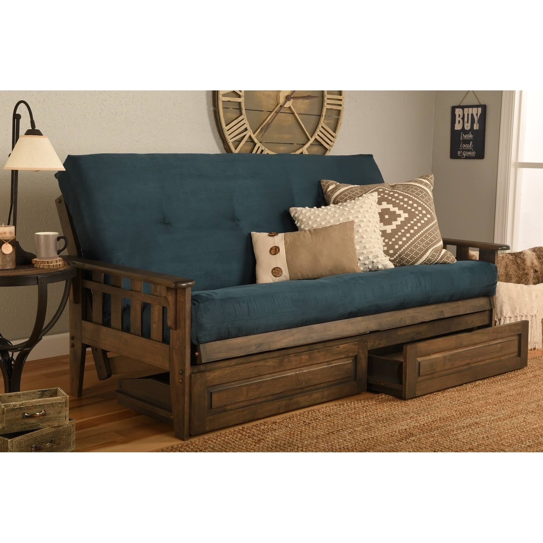 Kodiak Tucson Frame-Rustic Walnut Finish-Suede Black Mattress-Storage GOVWCHD6_T3RFT