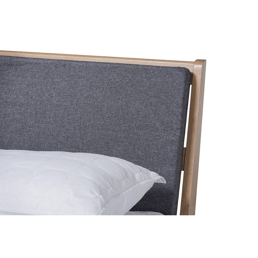 Baxton Studio Emile Modern And Contemporary Grey Fabric Upholstered Natural Oak Finished Wood King Size Platform TVRHALIL_GRDRB