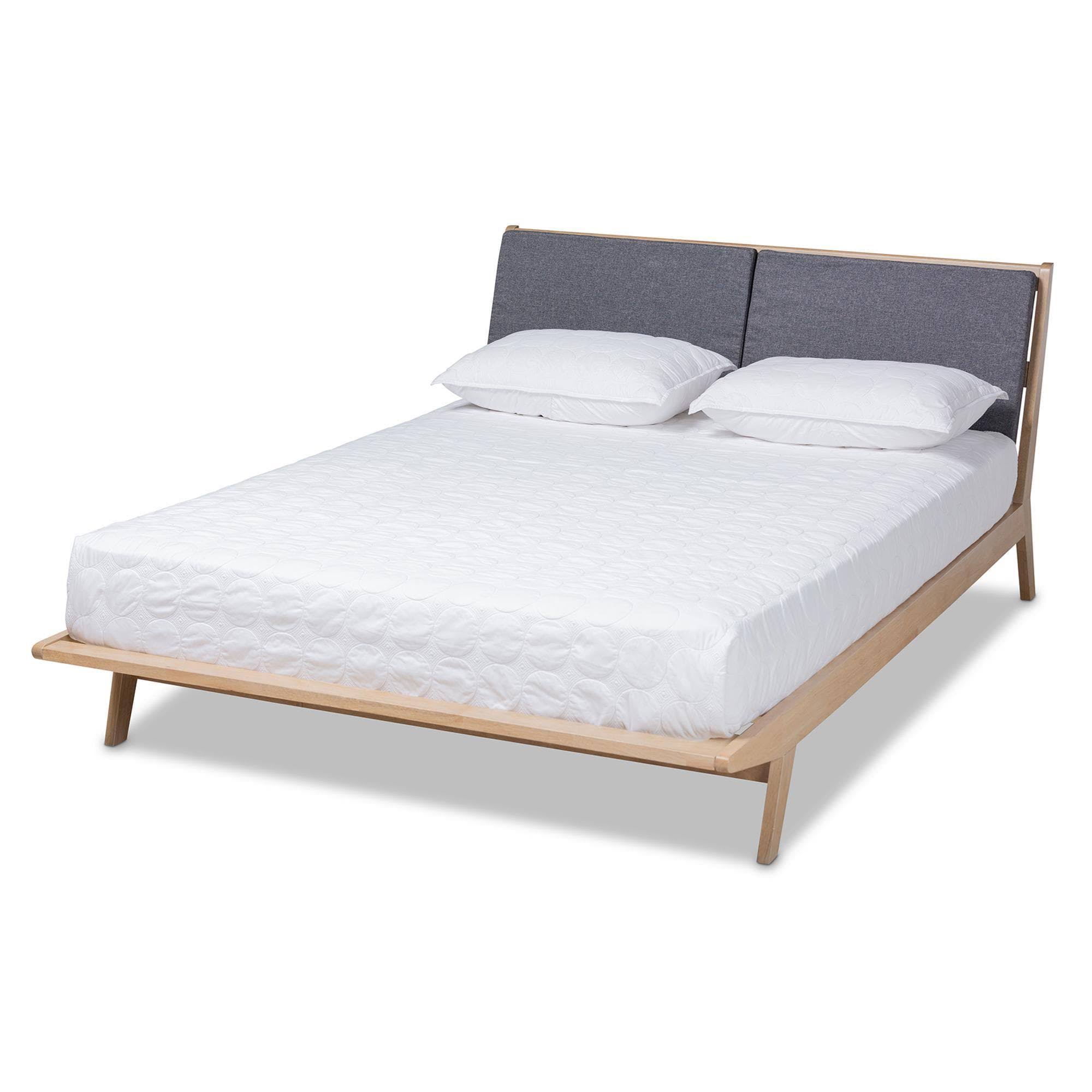 Baxton Studio Emile Modern And Contemporary Grey Fabric Upholstered Natural Oak Finished Wood King Size Platform TVRHALIL_GRDRB