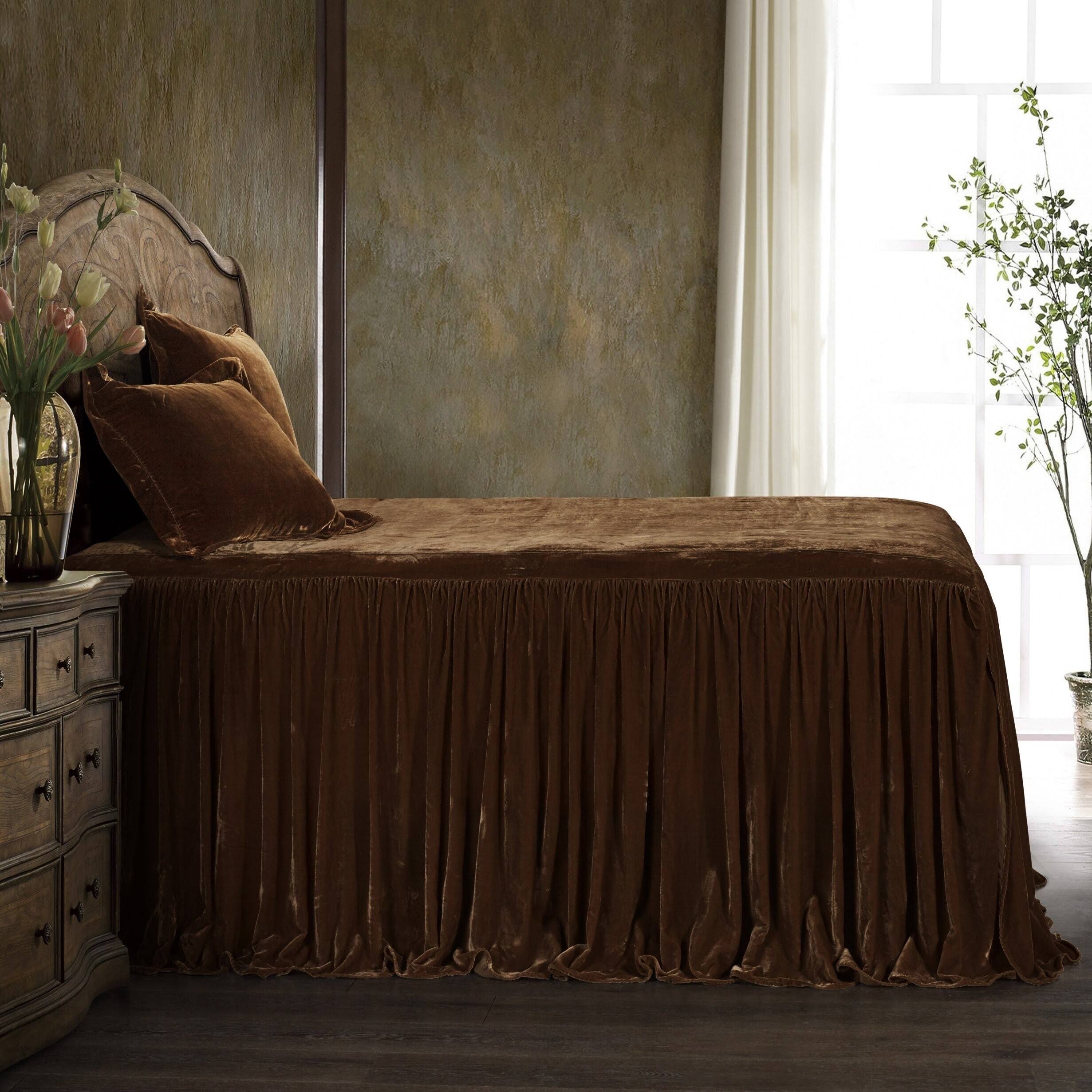 Hiend Accents Stella Faux Silk Velvet Bedspread Set, 3 Piece, Copper Brown, NZA3XLAA_ZIEIH