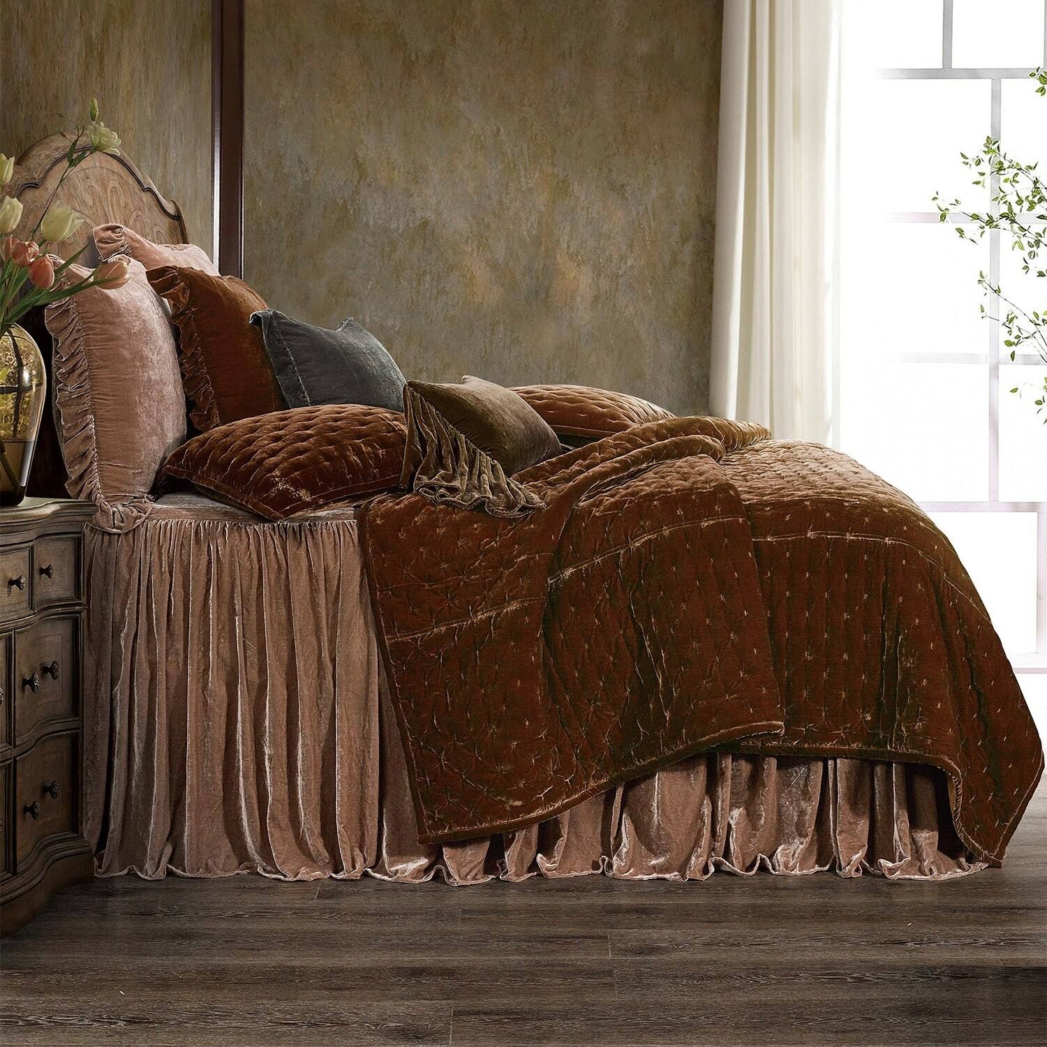 Hiend Accents Stella Faux Silk Velvet Bedspread Set, 3 Piece, Copper Brown, NZA3XLAA_ZIEIH