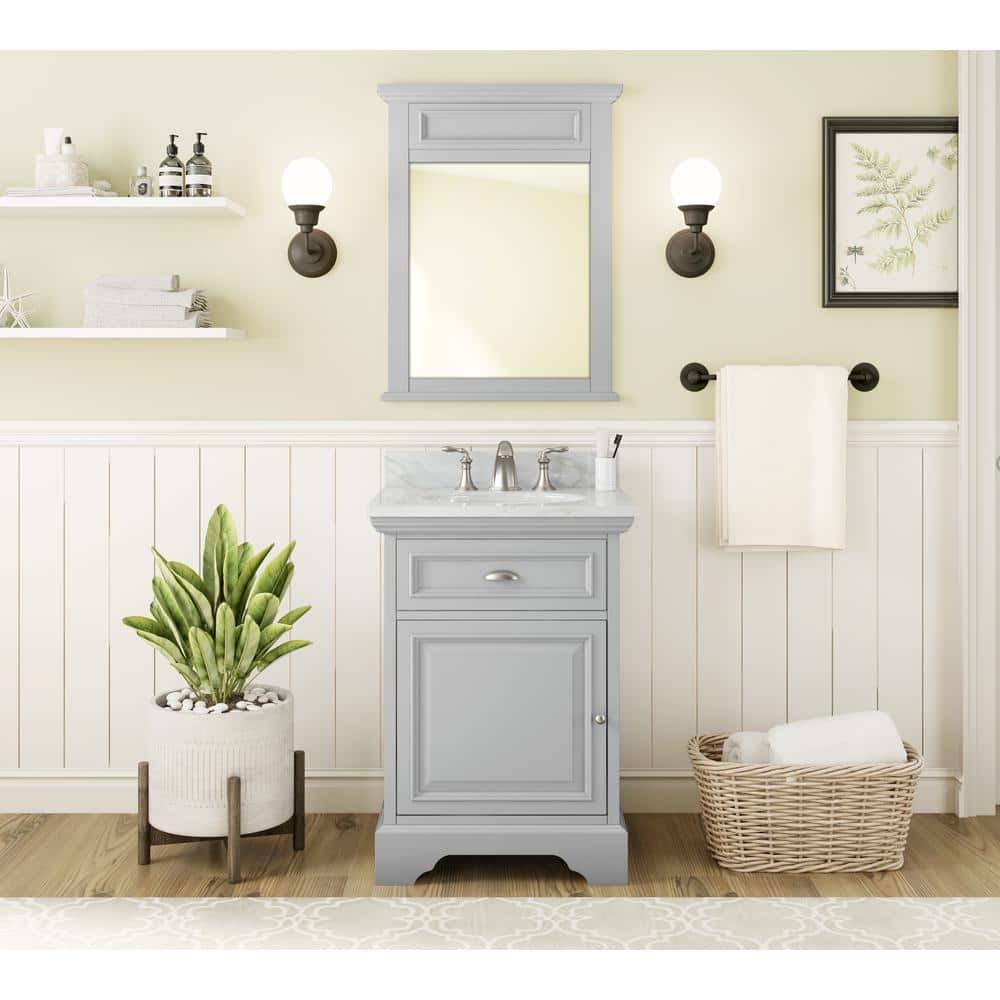 Home Decorators Collection Sadie 25 In. W X 22 In. D X 35 In. H Single Sink Freestanding Bath Vanity In Gray With White Marble 2IO9NDAE_CLW6D
