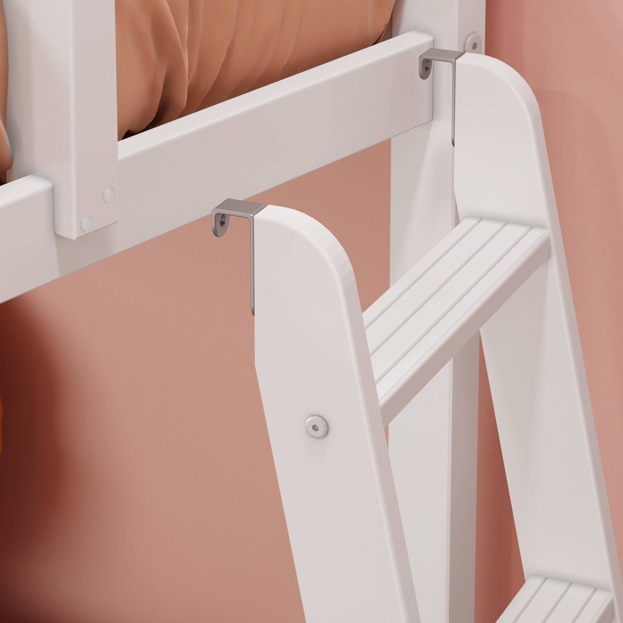 Max & Lily Twin Over Twin Low Bunk Bed With Ladder On End And Slide For Kids, White, Size: Twin/DRYUTDFC_ESTRR