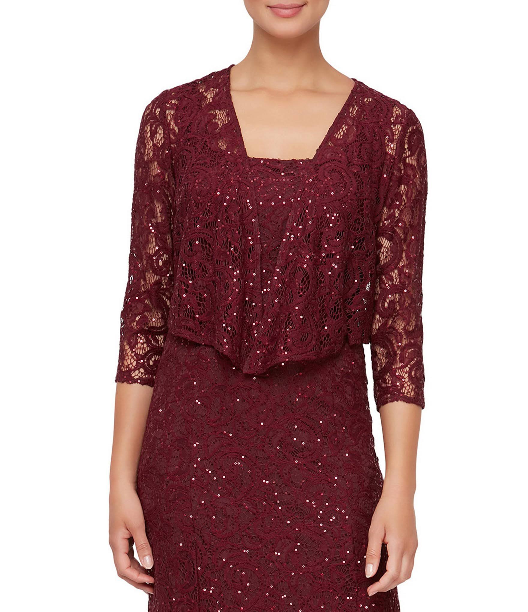 Alex Evenings Long Sequin Lace A-Line Jacket Dress With Illusion : VQSFTP68_Q4KLW