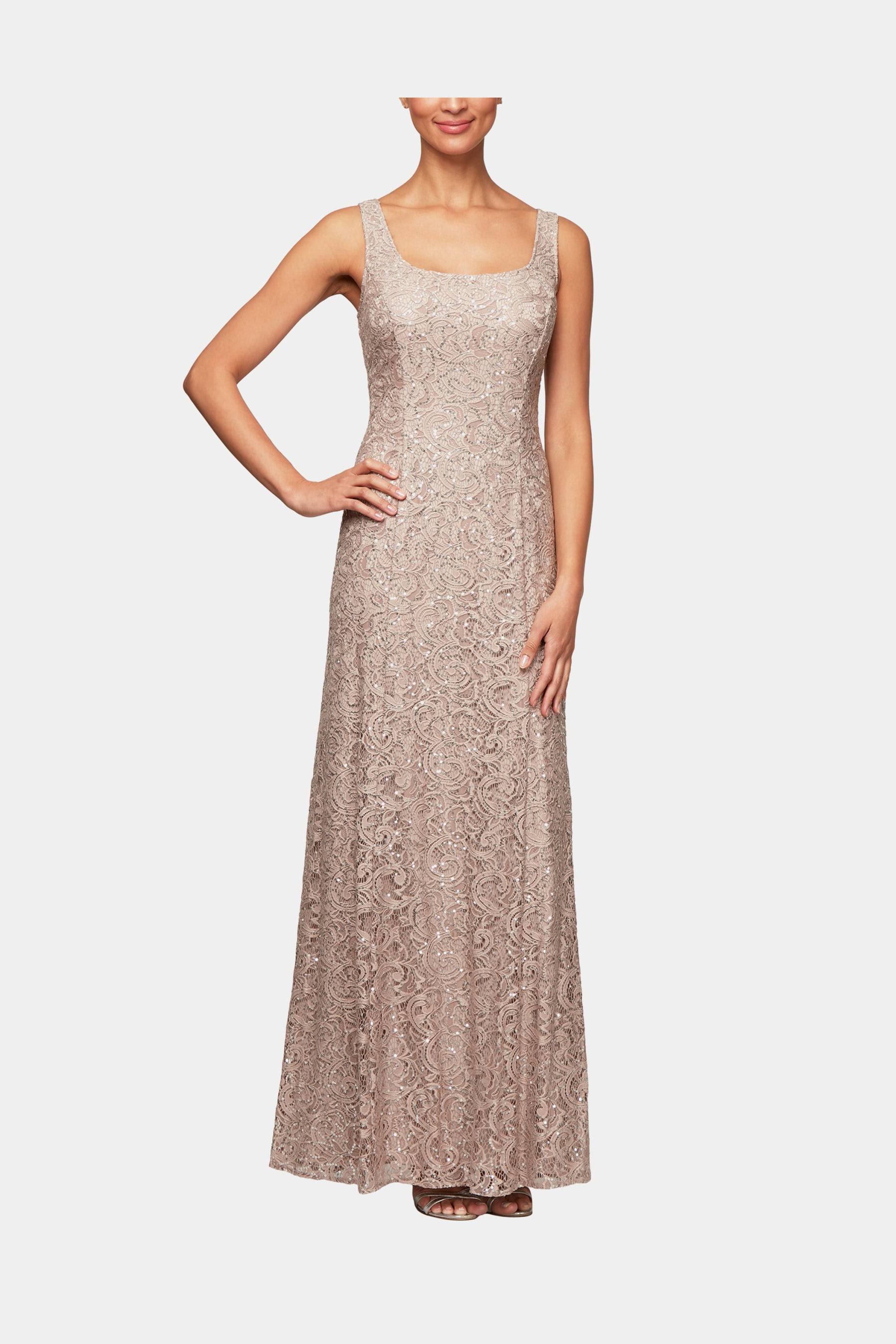 Alex Evenings Long Sequin Lace A-Line Jacket Dress With Illusion : VQSFTP68_Q4KLW